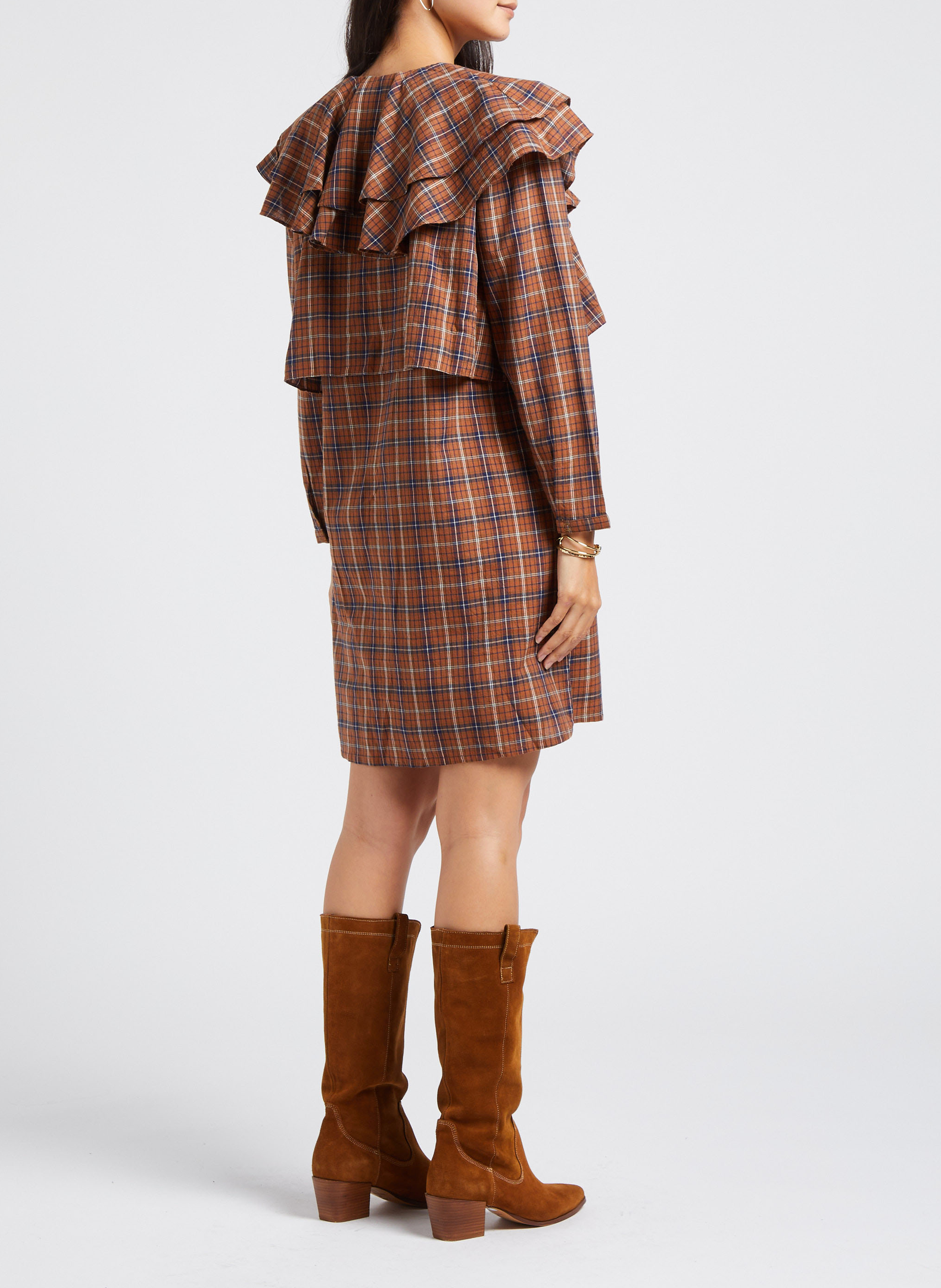 Robe droite col rond en coton BELLEPIECE Marron