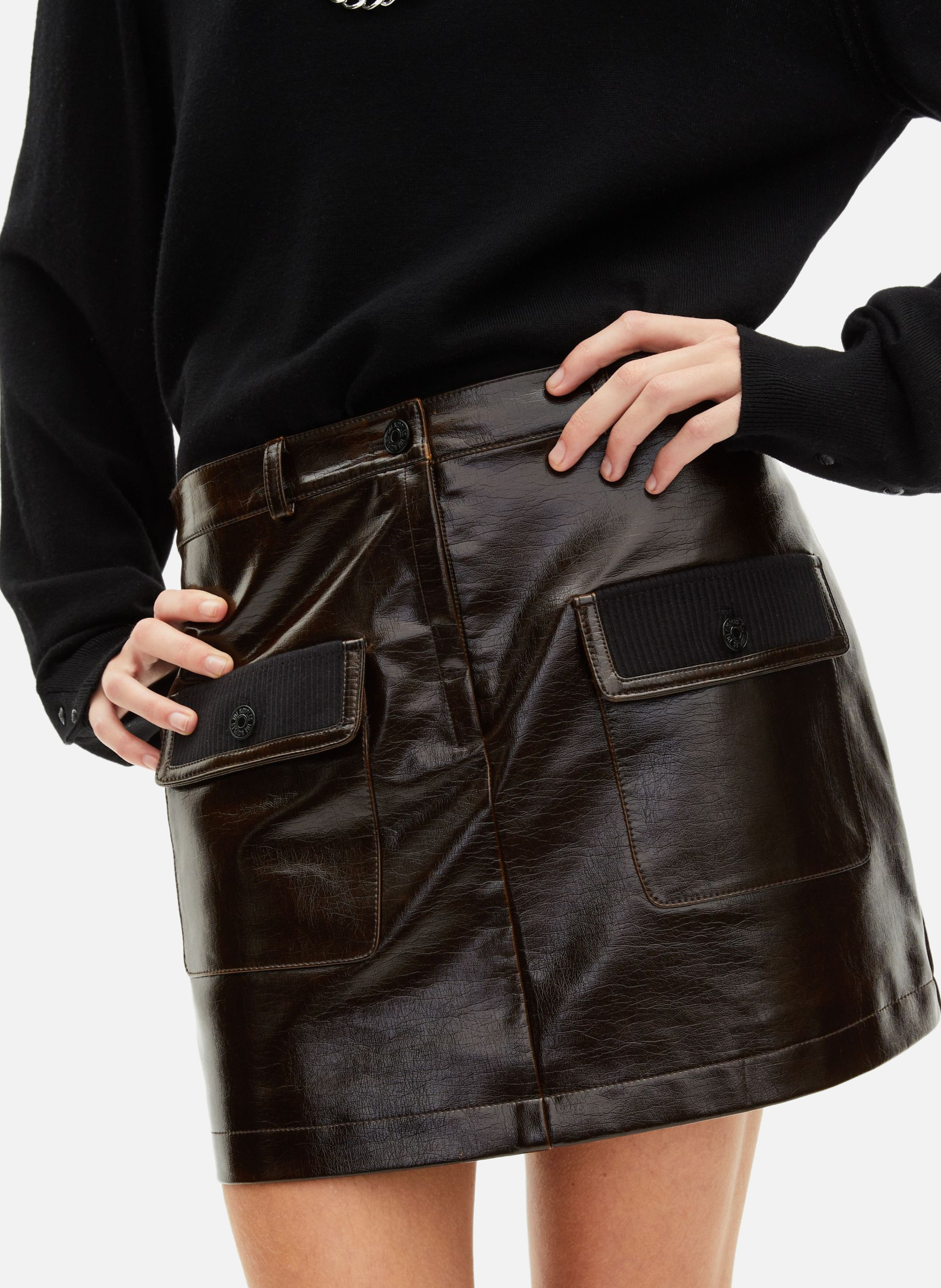 Short vinyl skirt THE KOOPLES Brown