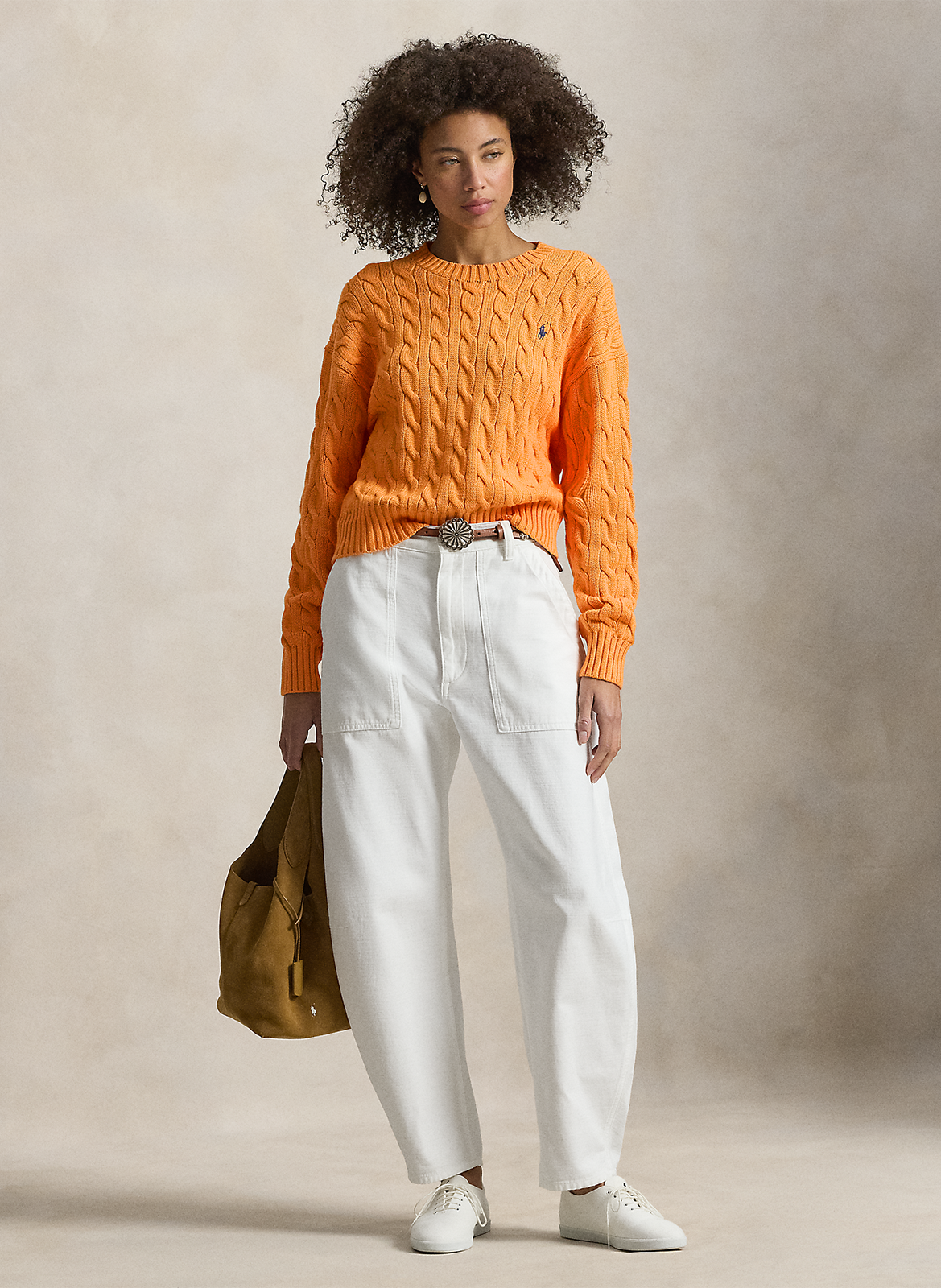 Rechte trui met ronde hals en geborduurd van gedraaid katoen. POLO RALPH LAUREN Oranje