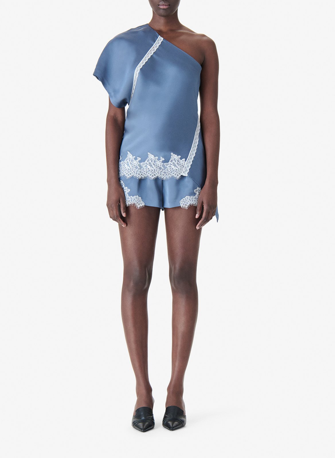 Top asymétrique en dentelle IRO Bleu