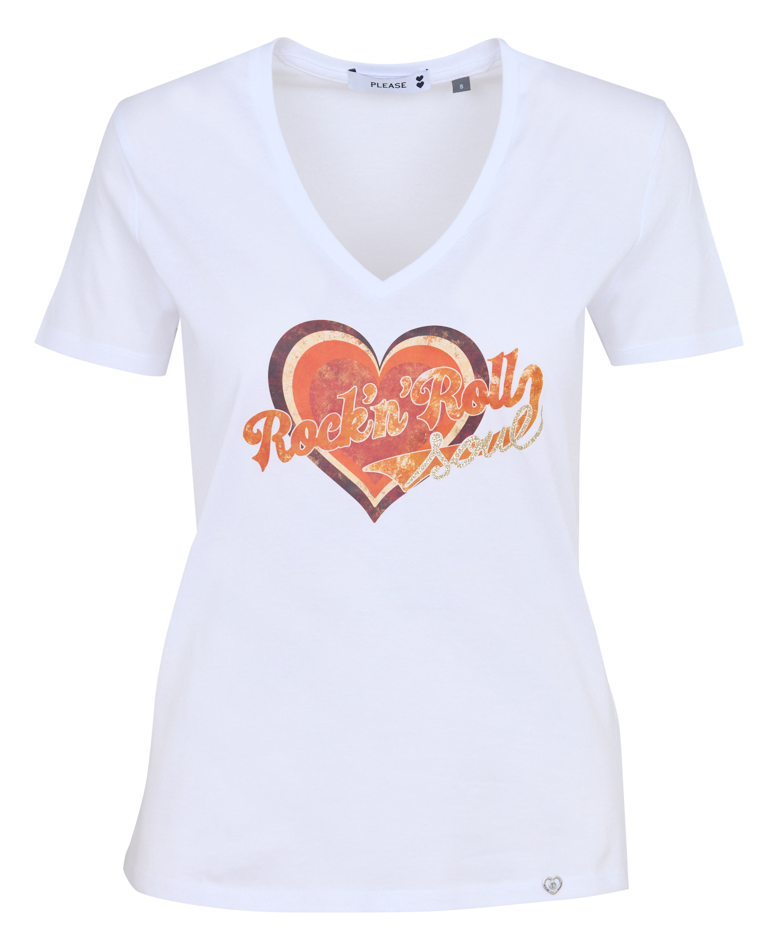 Tee-shirt cintré col V sérigraphié en coton PLEASE Blanc