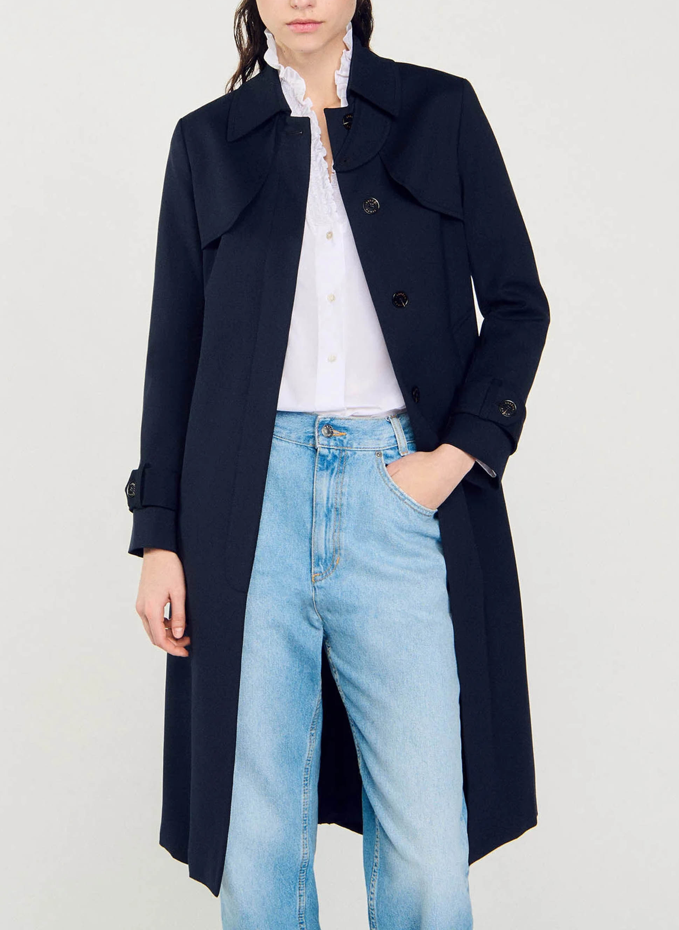 Trench col classique à empiècement plissé au dos SANDRO Bleu
