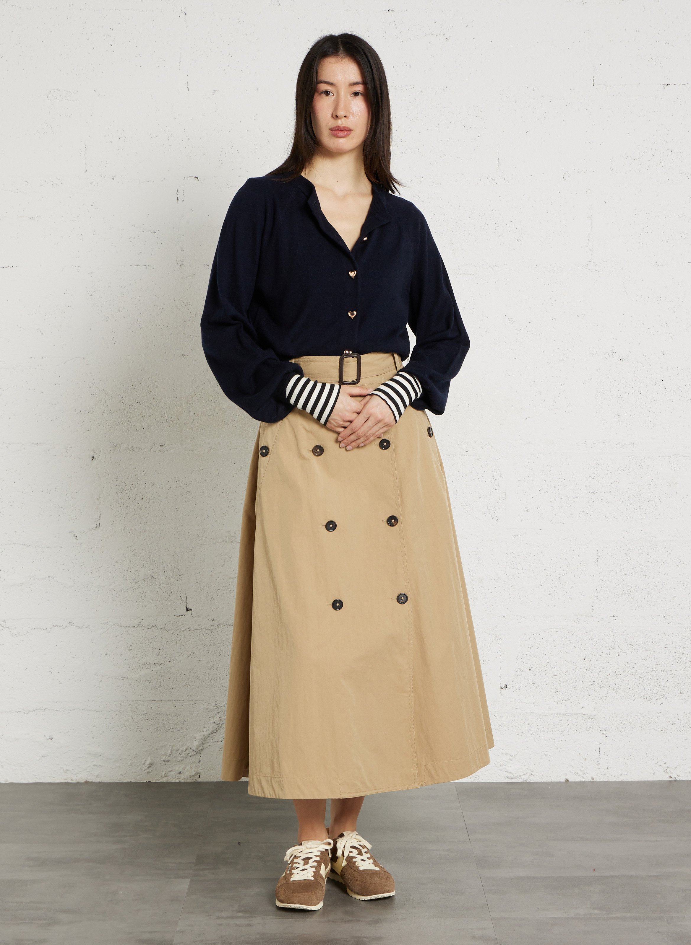 Straight round-neck merino wool cardigan DES PETITS HAUTS Blue