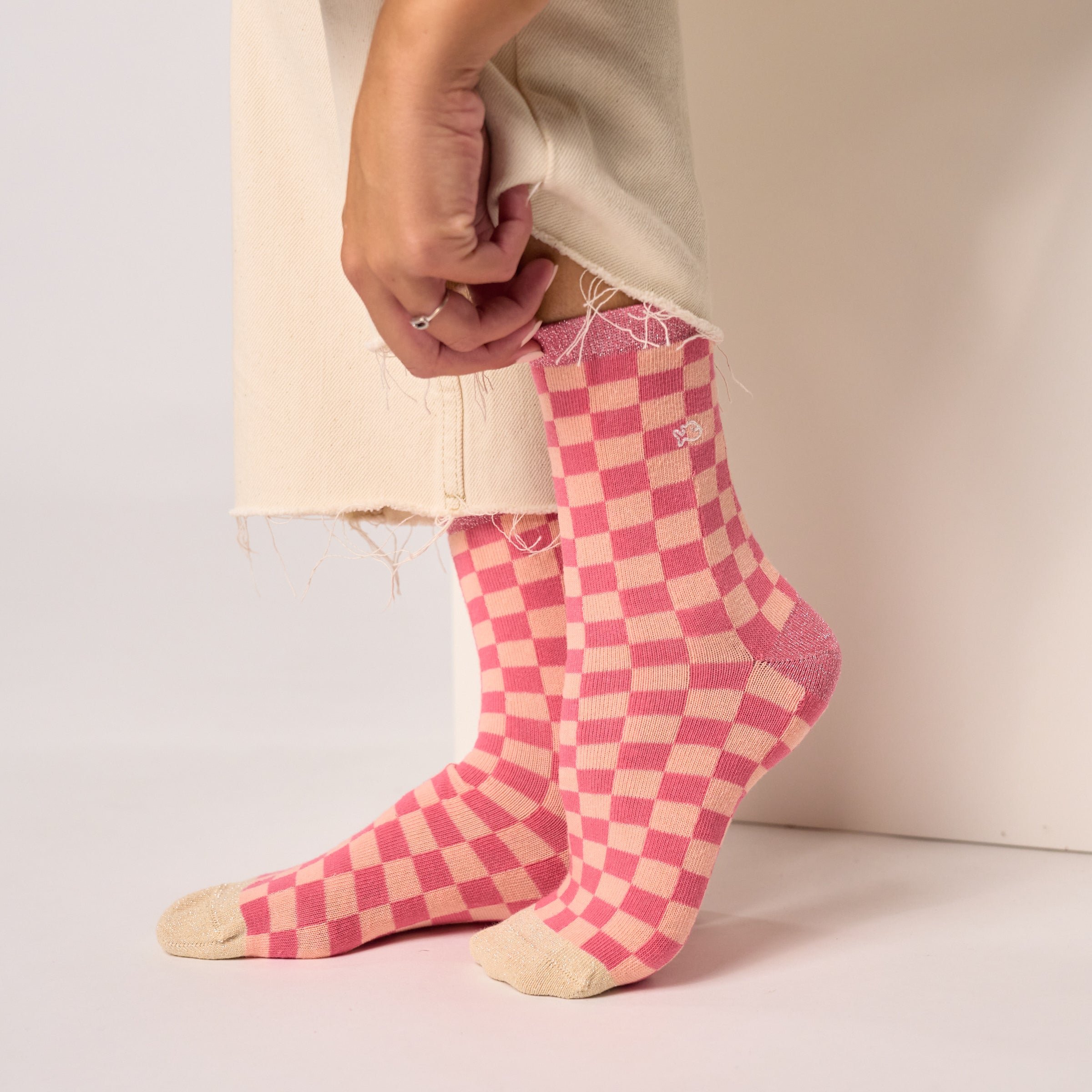 Combed cotton checkered socks BILLYBELT Pink