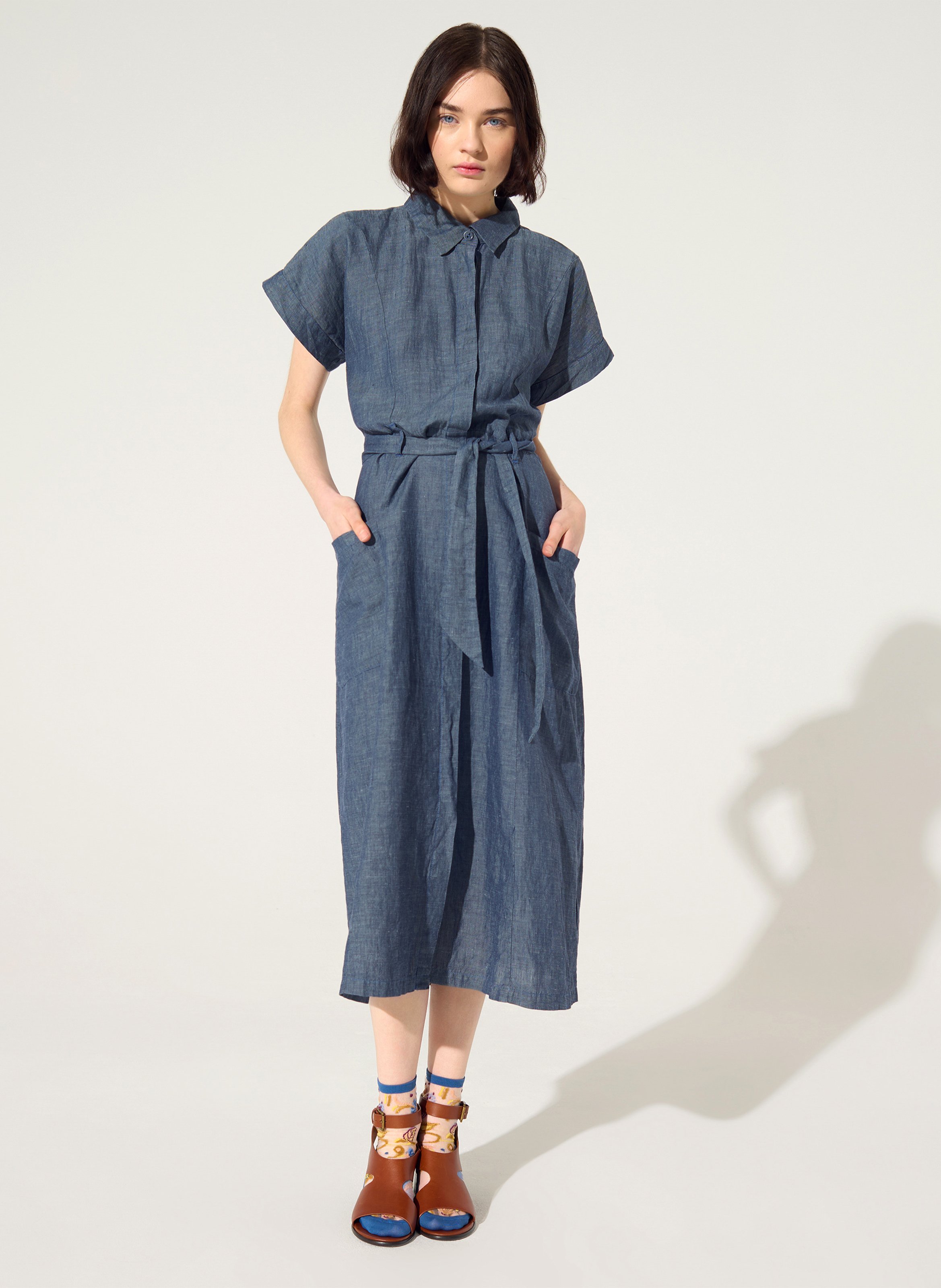 Midi dress with classic collar COTELAC Blue