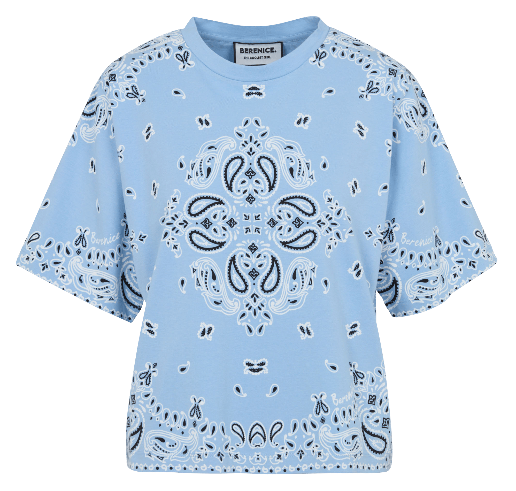 Straight-cut printed cotton T-shirt with round neck BERENICE Blue