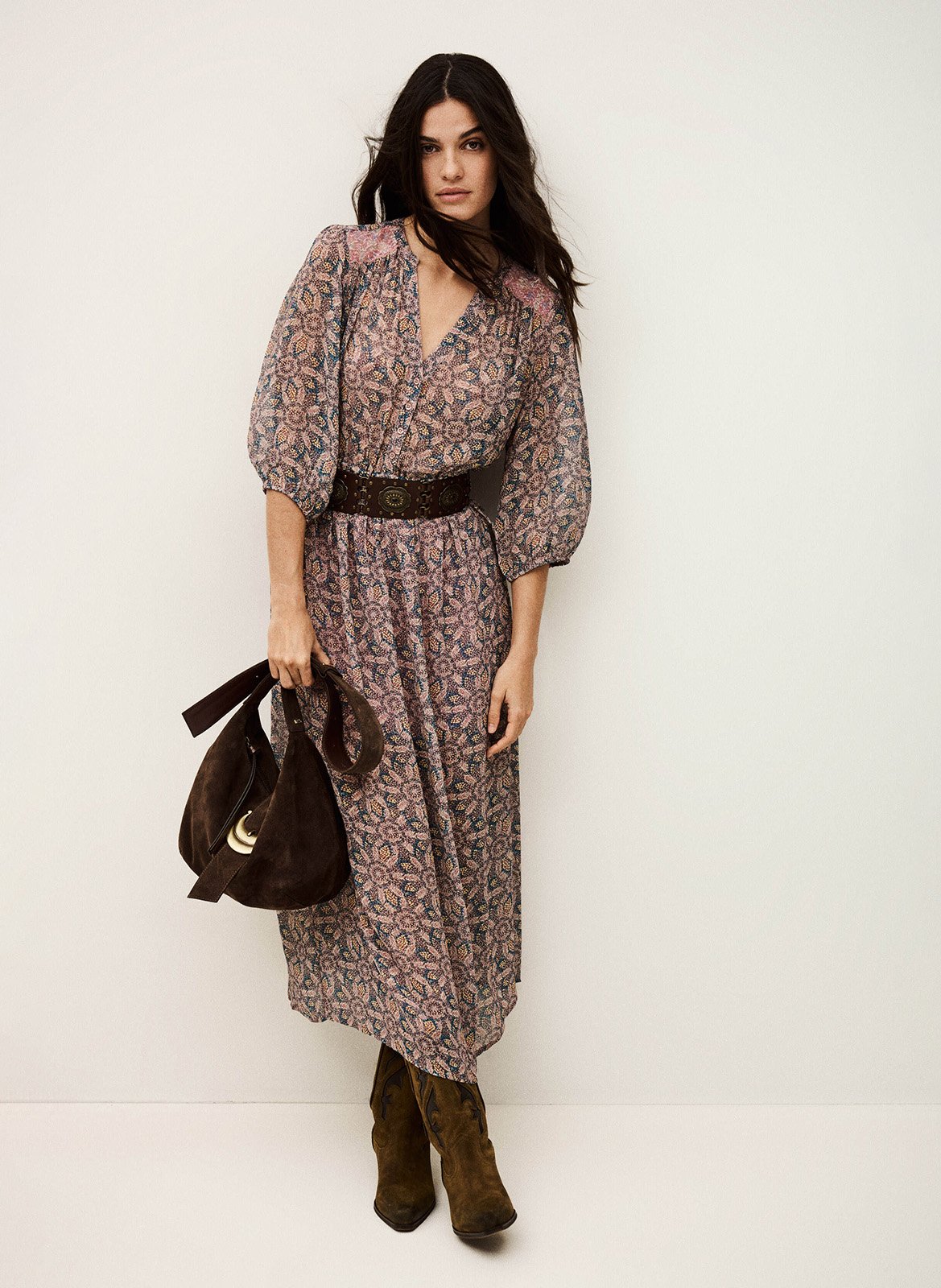 Halflange jurk met V-hals en print BA&SH Blauw