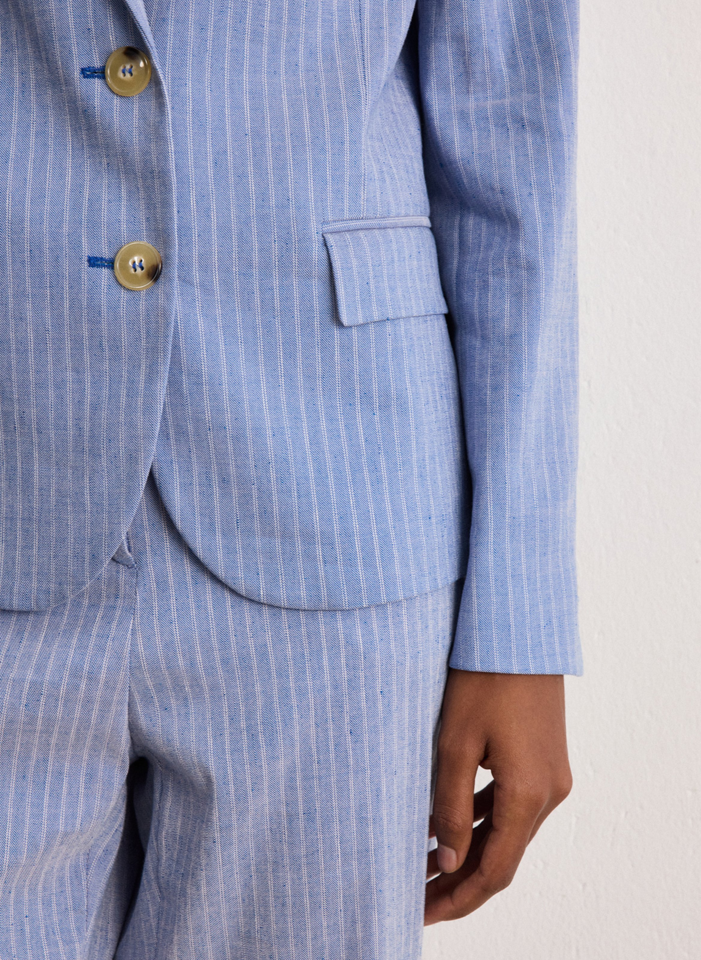 Veste col tailleur en lin mélangé PABLO Bleu