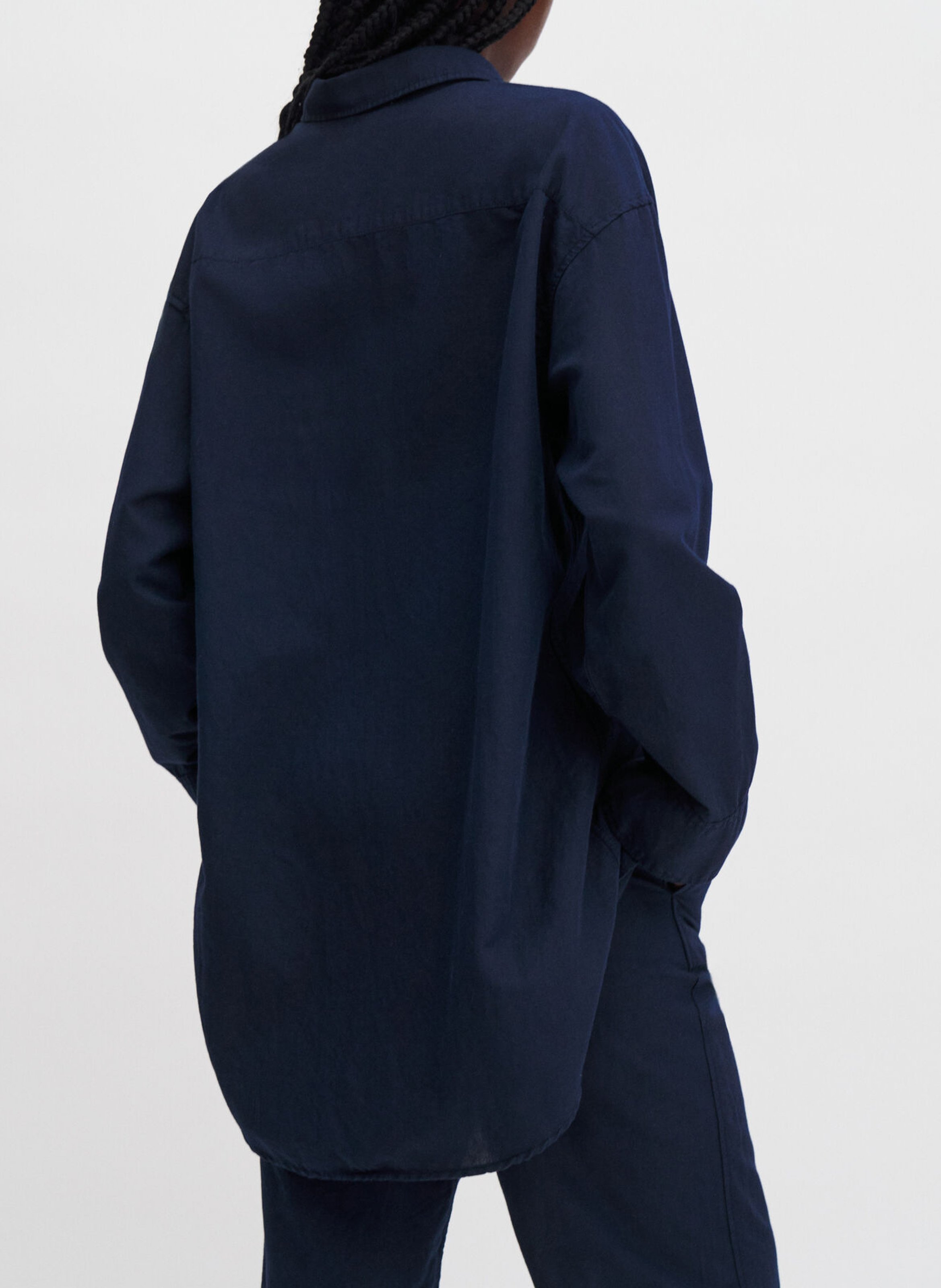 Wijdvallende linnenblend blouse met knoopsluiting FILIPPA K Blauw