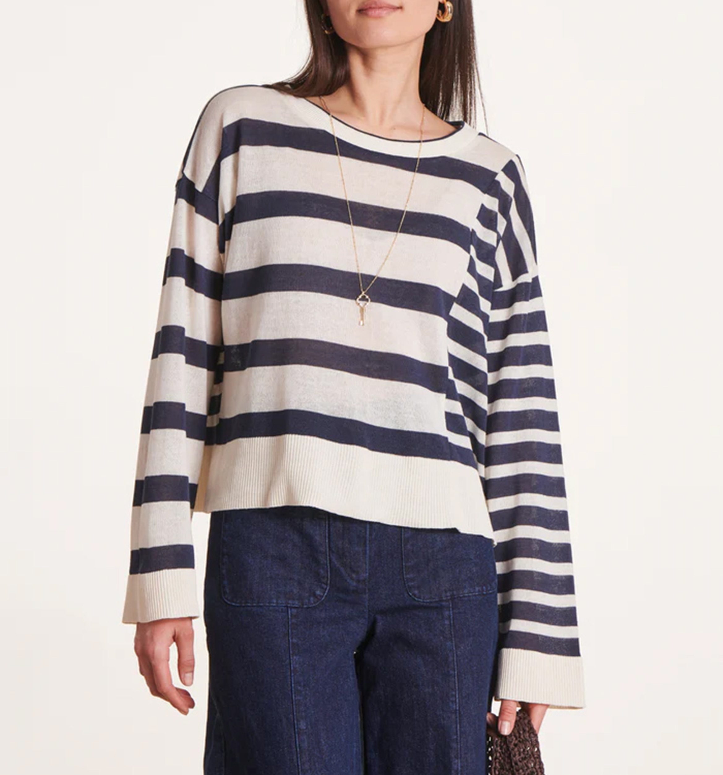 Gerader Rundhalsausschnitt-Pullover aus Baumwollmischung LA FEE MARABOUTEE Blau