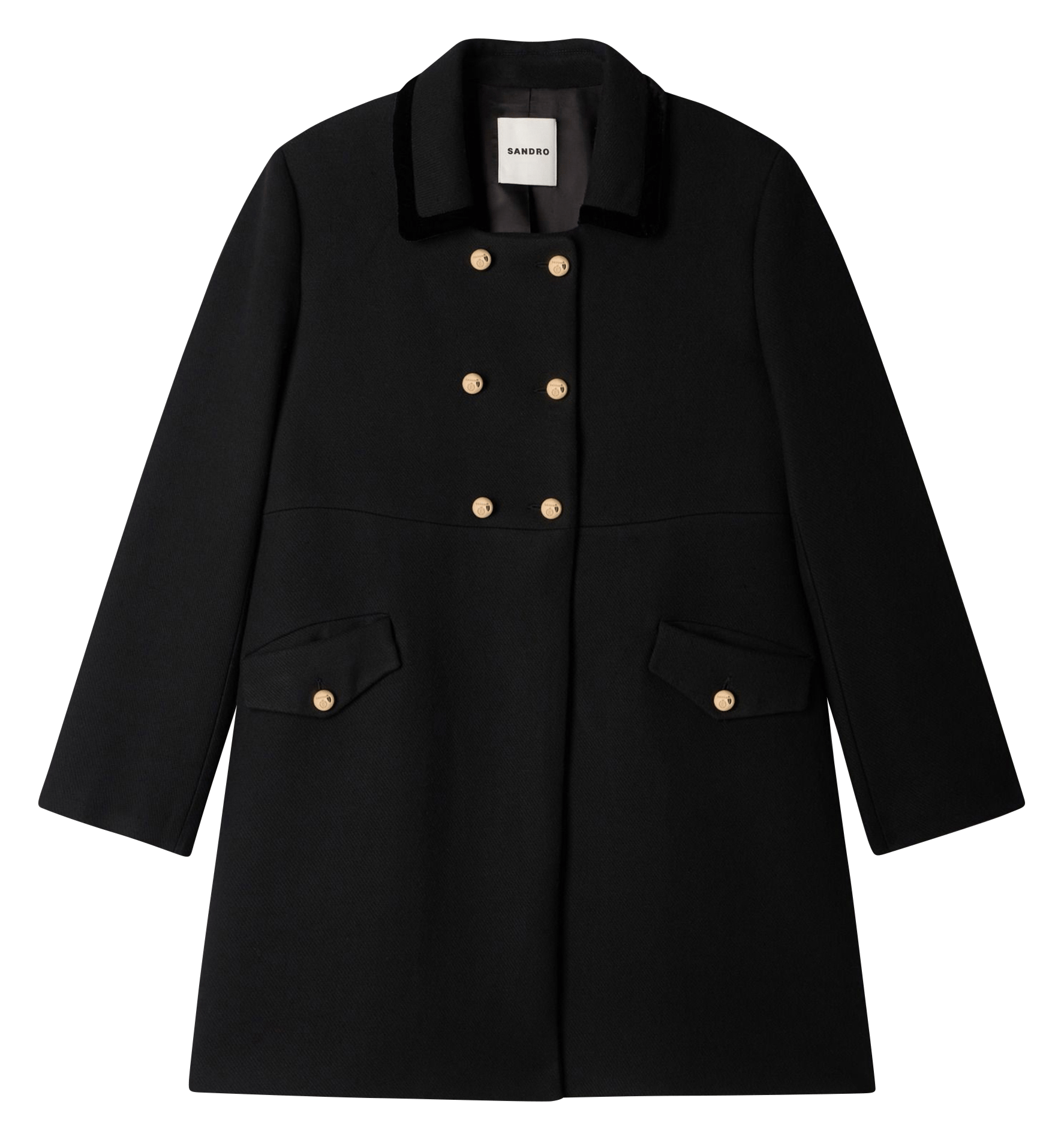 Manteau col classique en laine mélangée SANDRO Noir