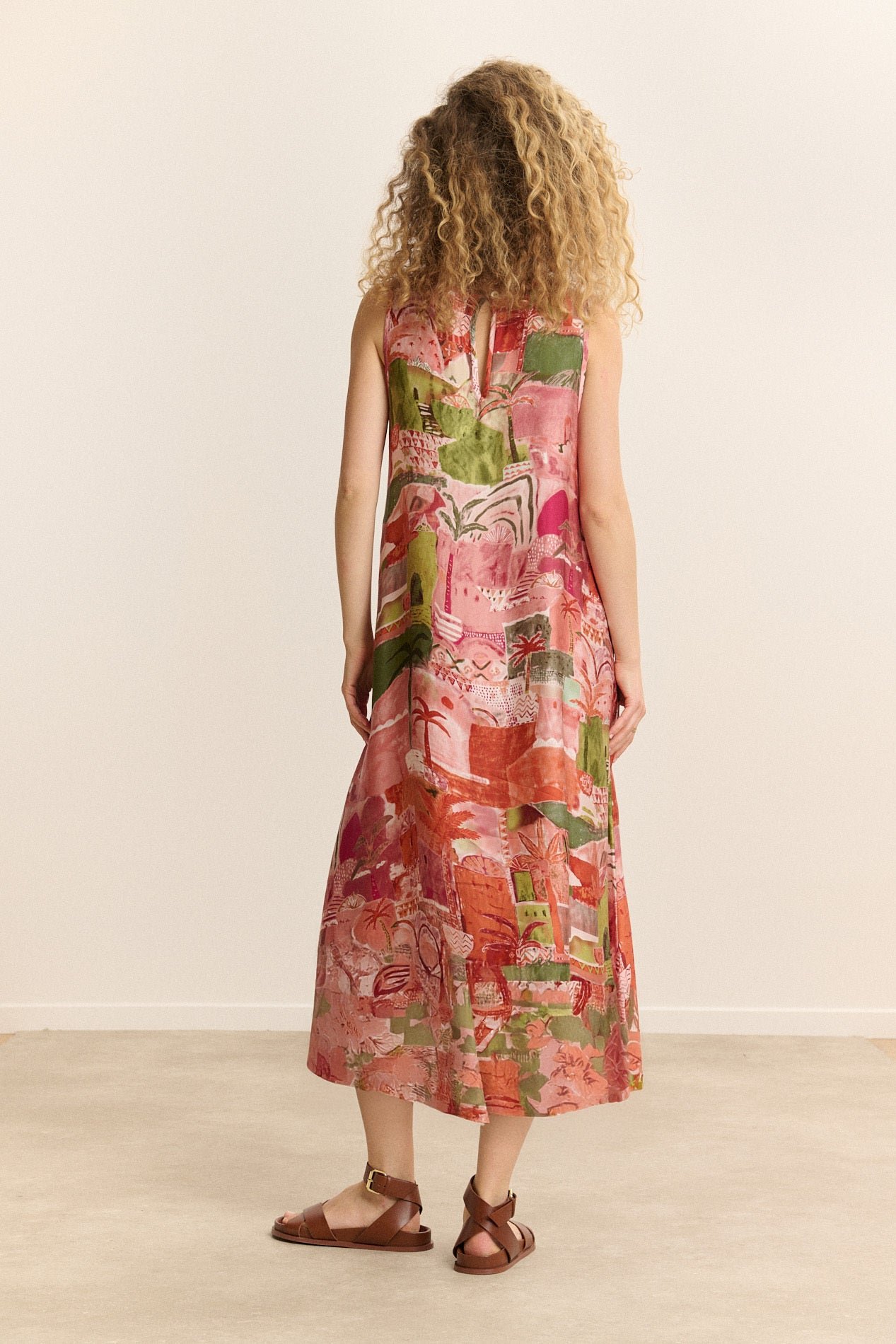 Robe midi sans manches imprimée GARANCE PARIS Rose