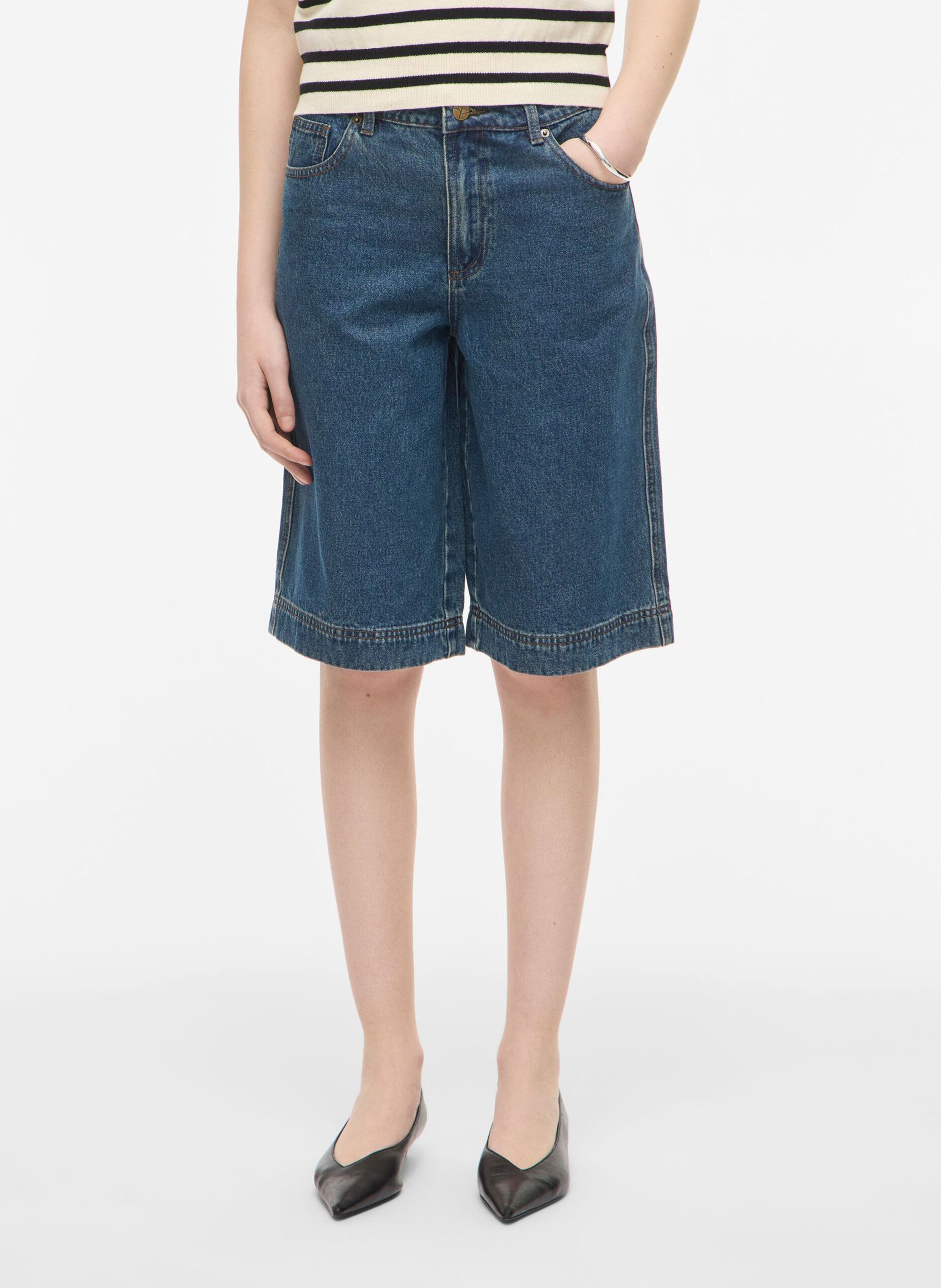 Wide-leg cotton Bermuda shorts ROUGE EDIT Blue