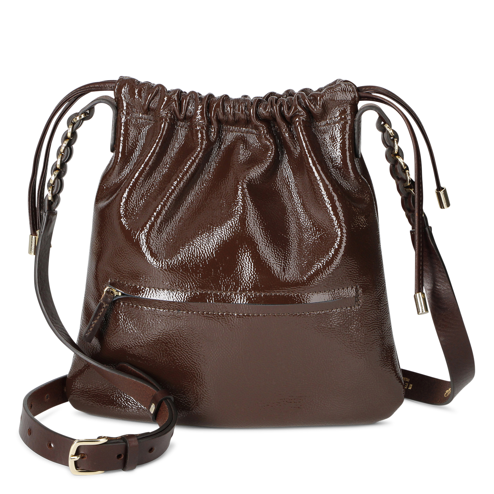 Sac bandoulière en cuir vernis HERBERT FRERE SOEUR Marron