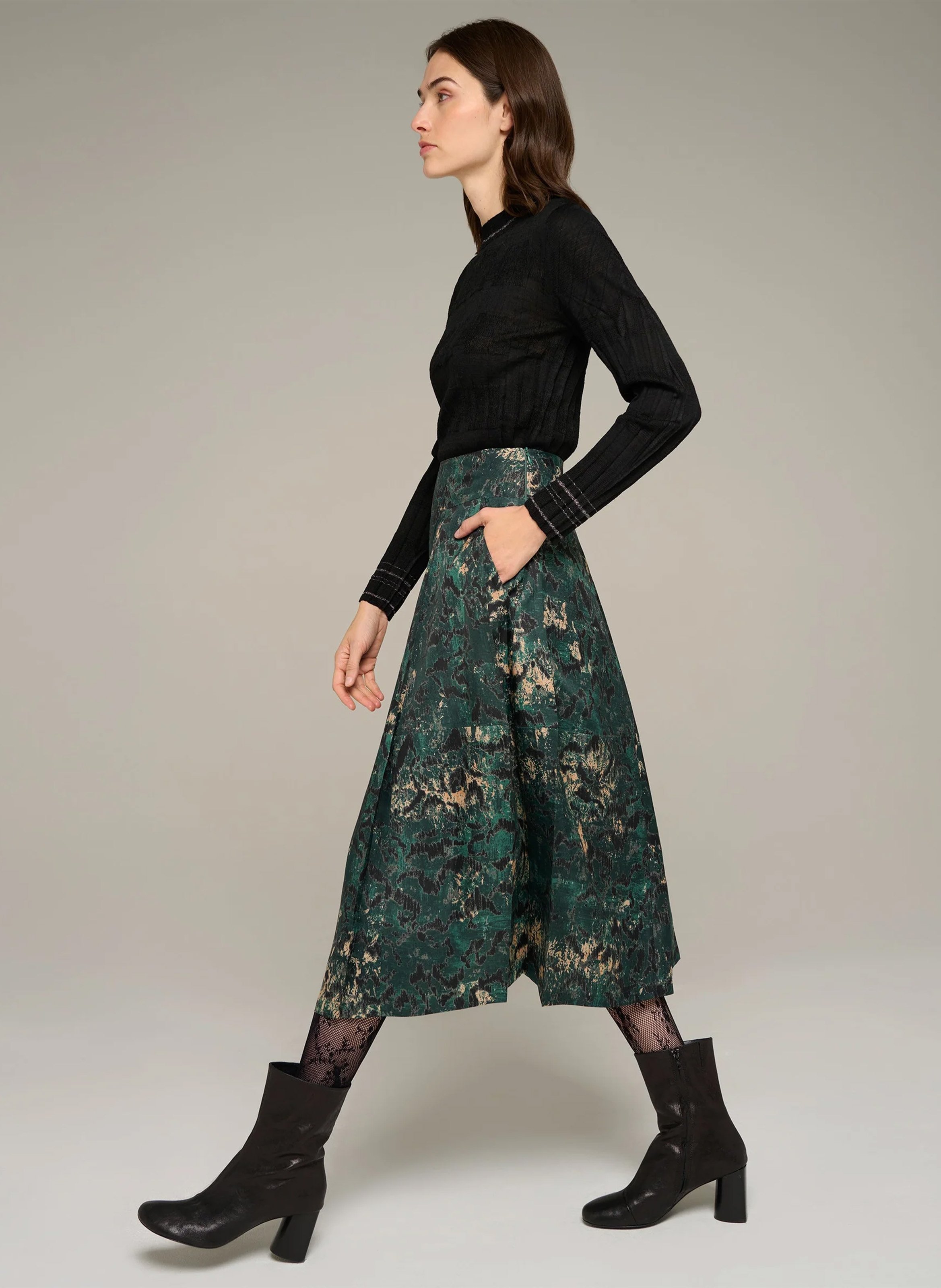 Flared printed midi skirt COTELAC Green