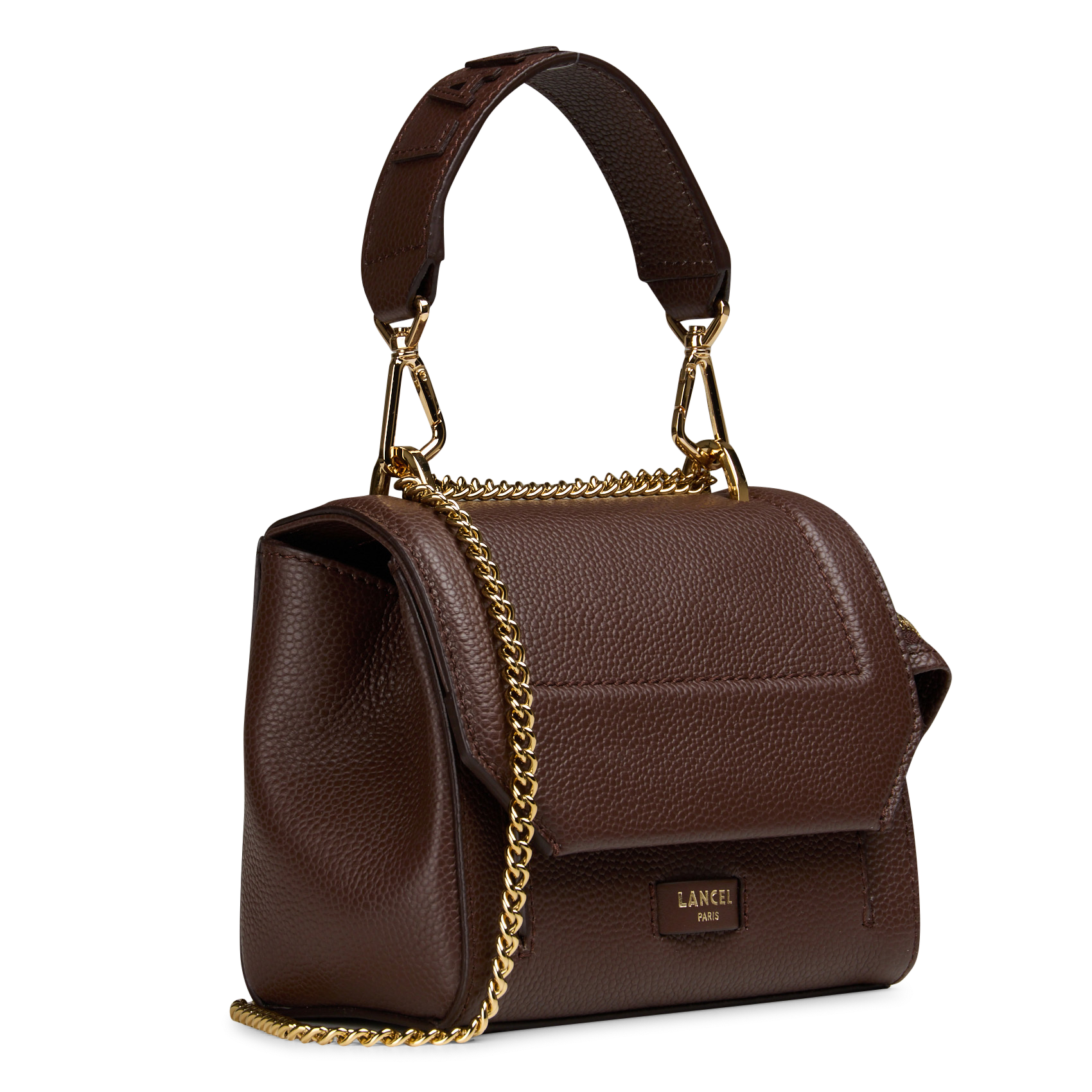 Sac à rabat petit modèle en cuir grainé LANCEL Marron