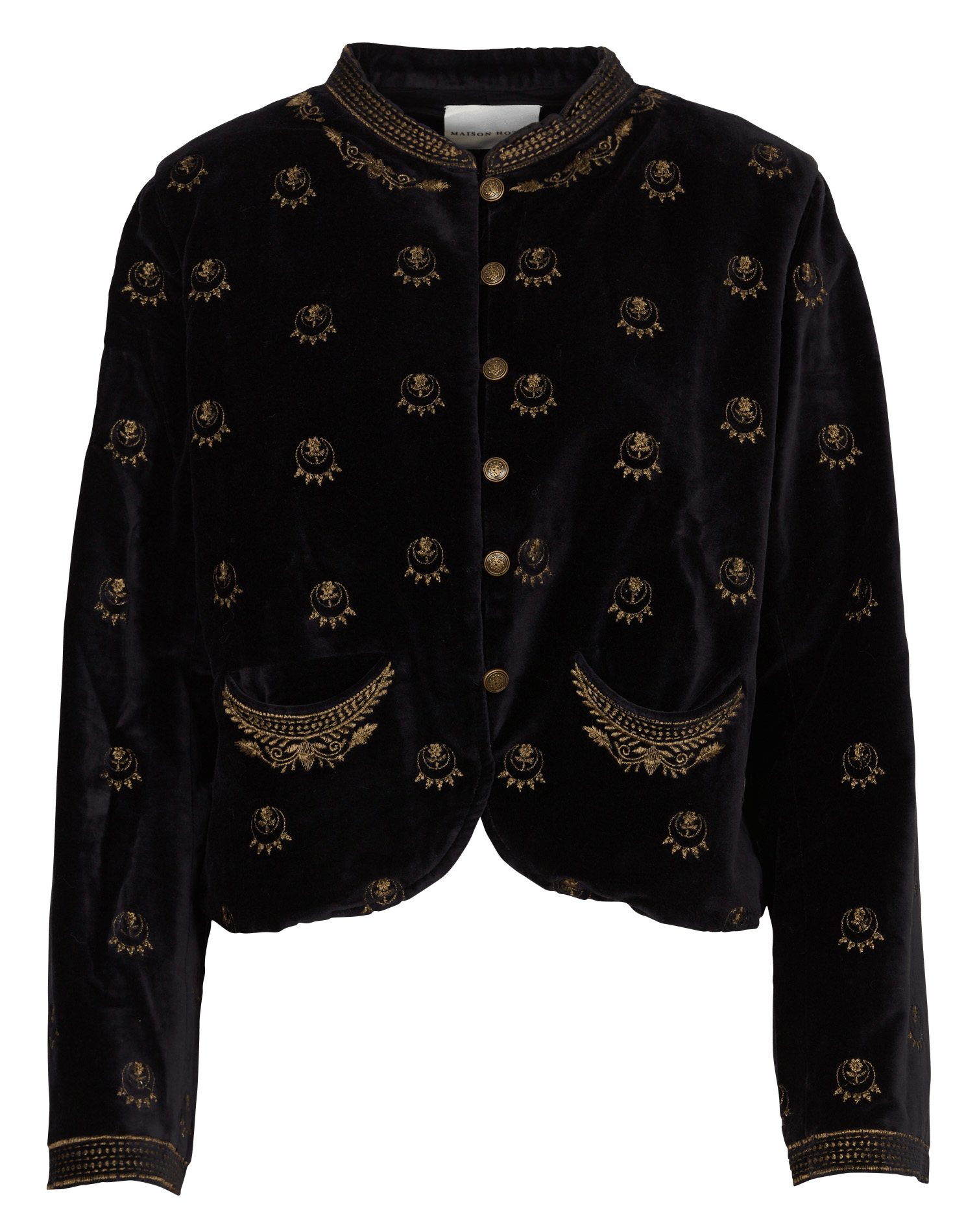 Straight embroidered cotton velvet jacket MAISON HOTEL Black
