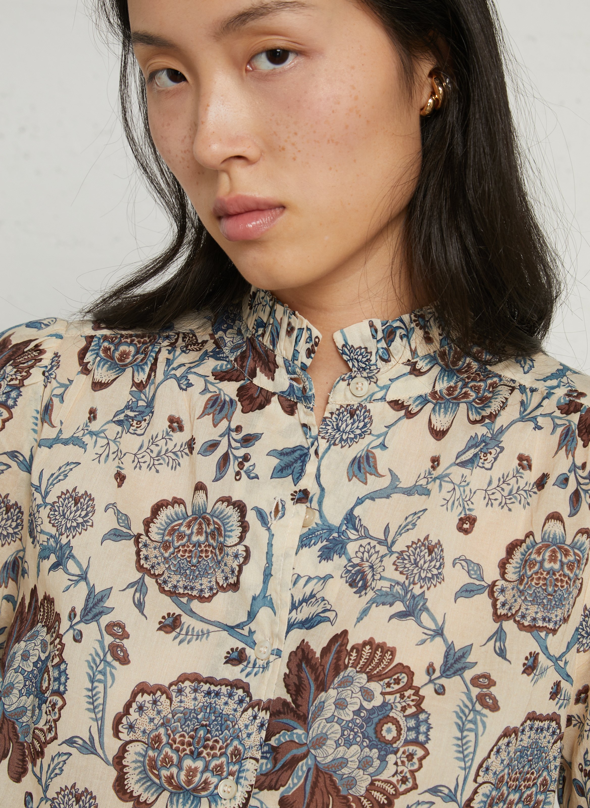 Chemise droite à col volants imprimée en coton PETITE MENDIGOTE Beige