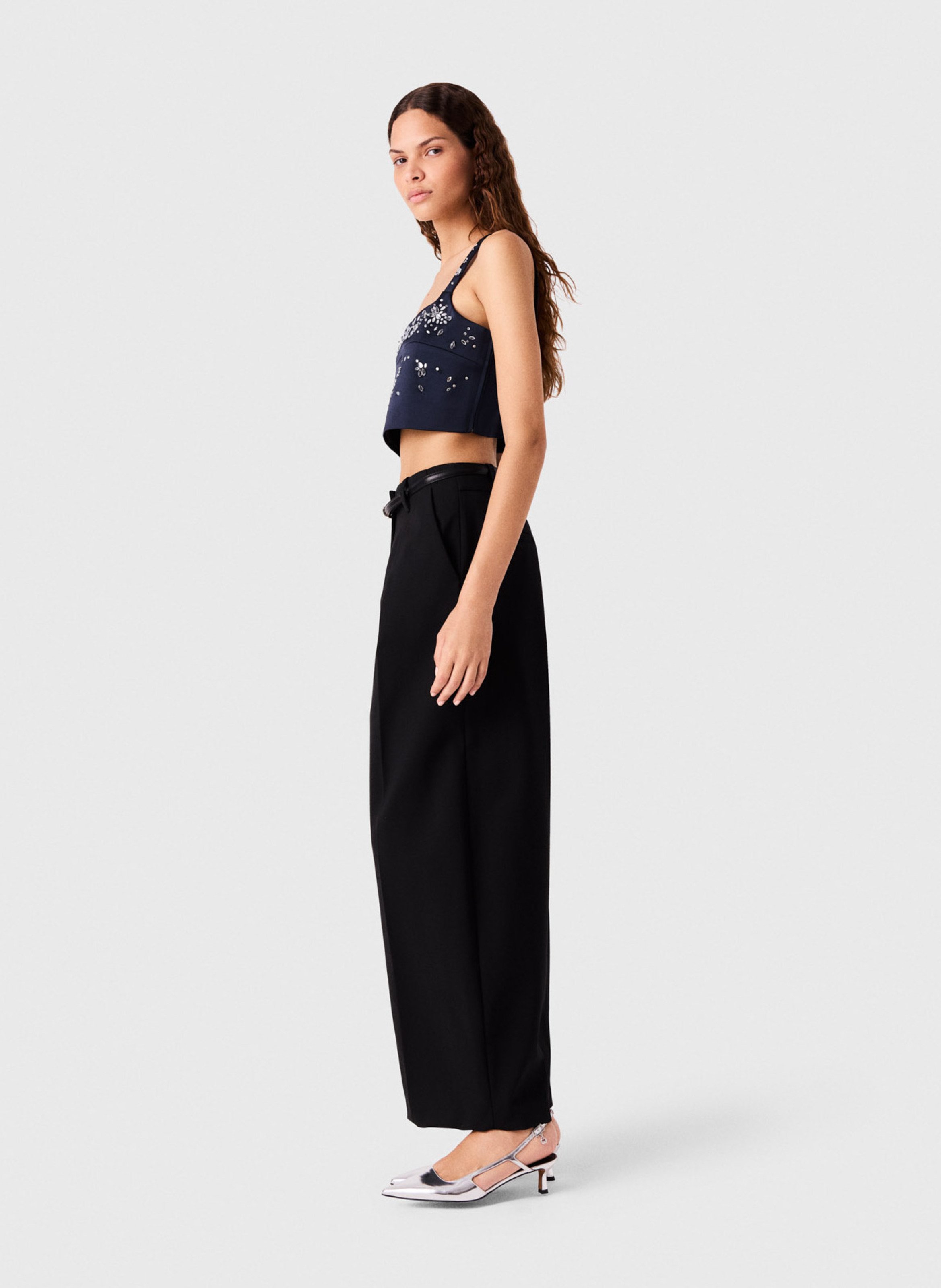 Korte top met bandjes en strasssteentjes MAJE Blauw