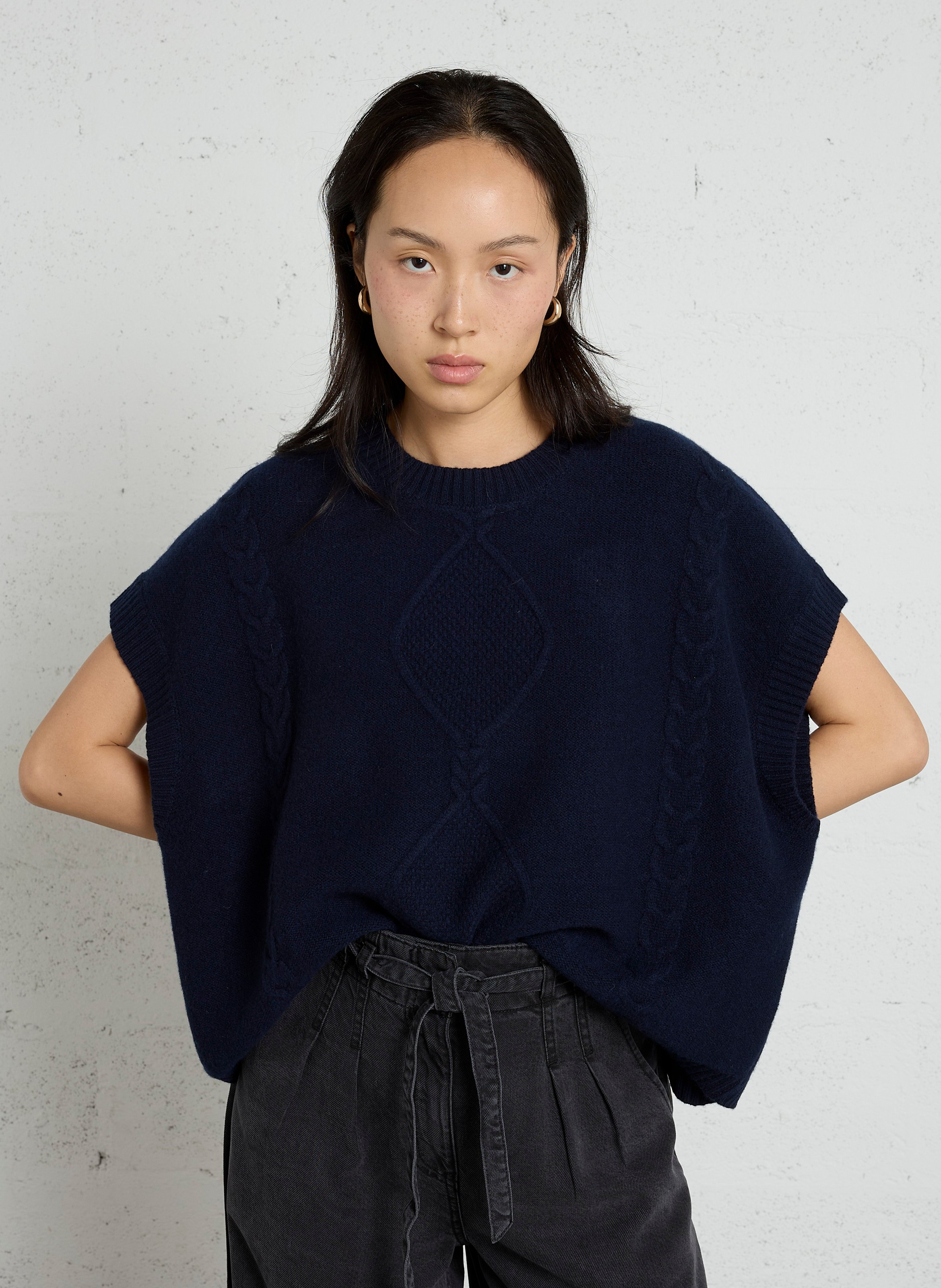 Pull sans manches torsadé en laine  BELLA JONES Bleu