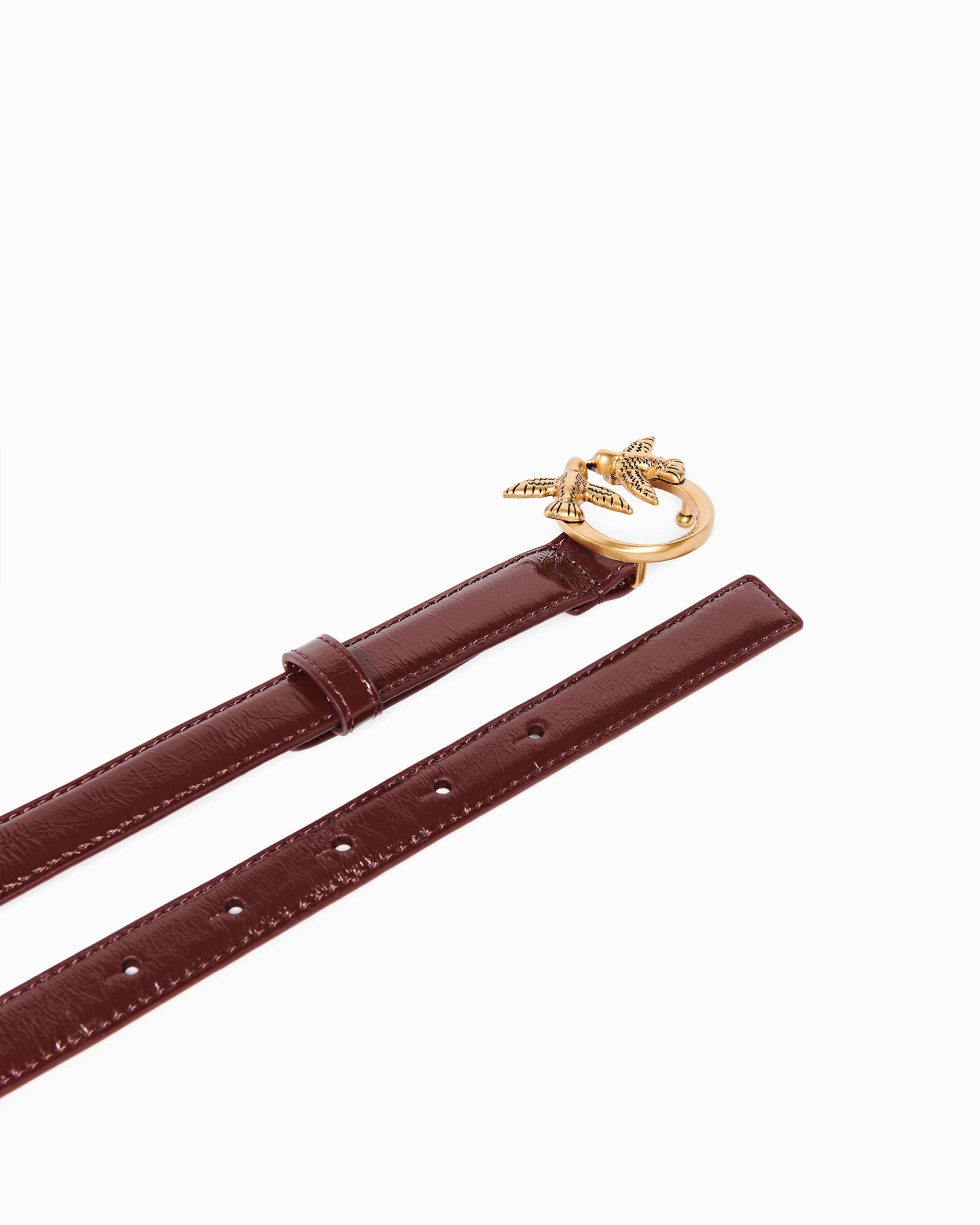 Glossy leather belt with Love Birds buckle, 2 cm PINKO Brown