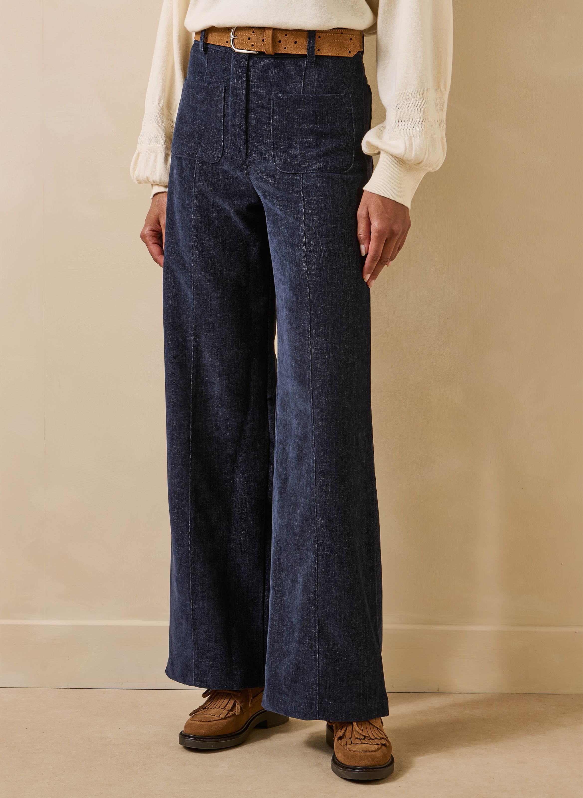 Pantalon large taille haute LA FEE MARABOUTEE Bleu