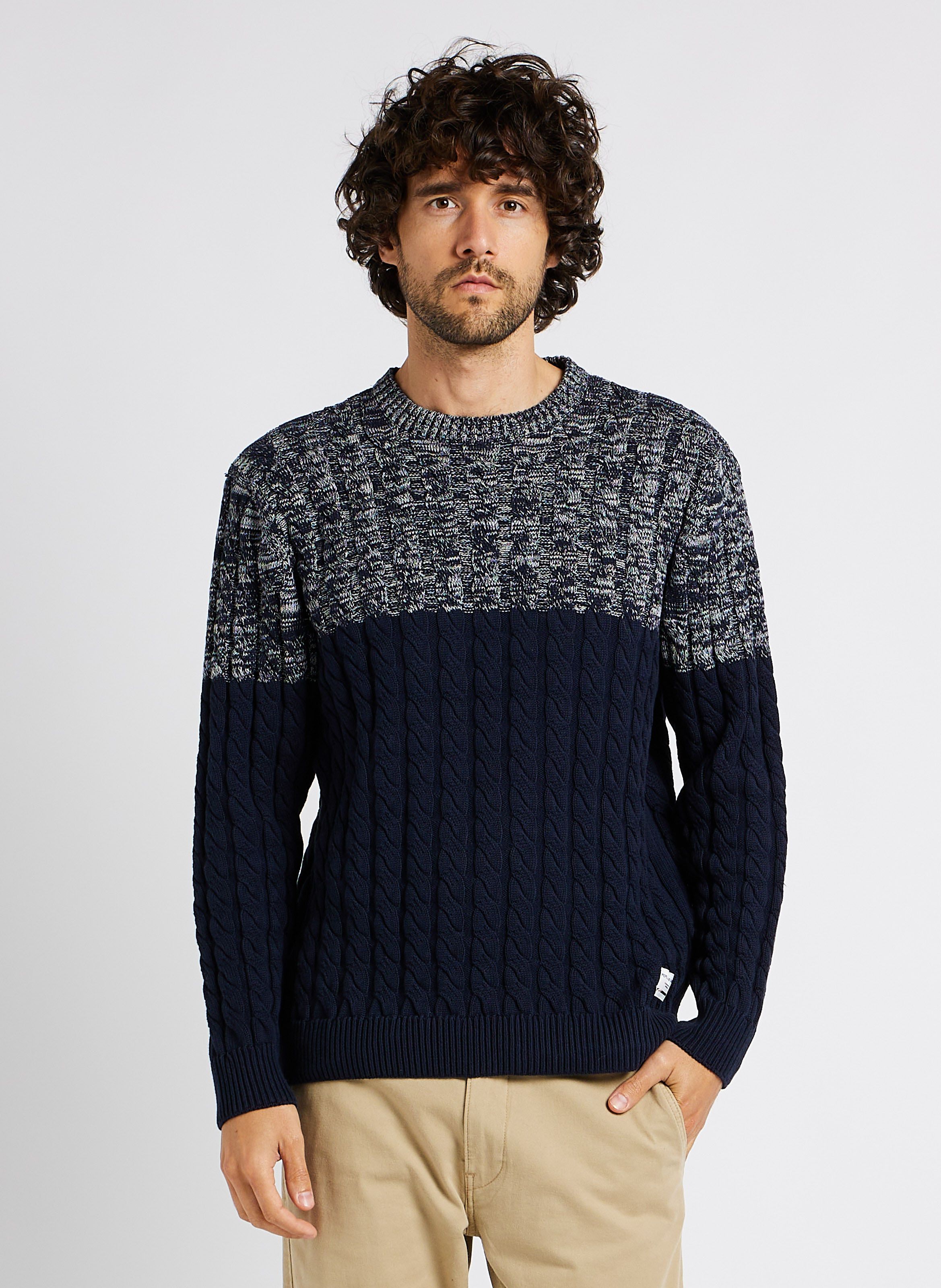 Pull col rond regular fit tress en coton Bleu