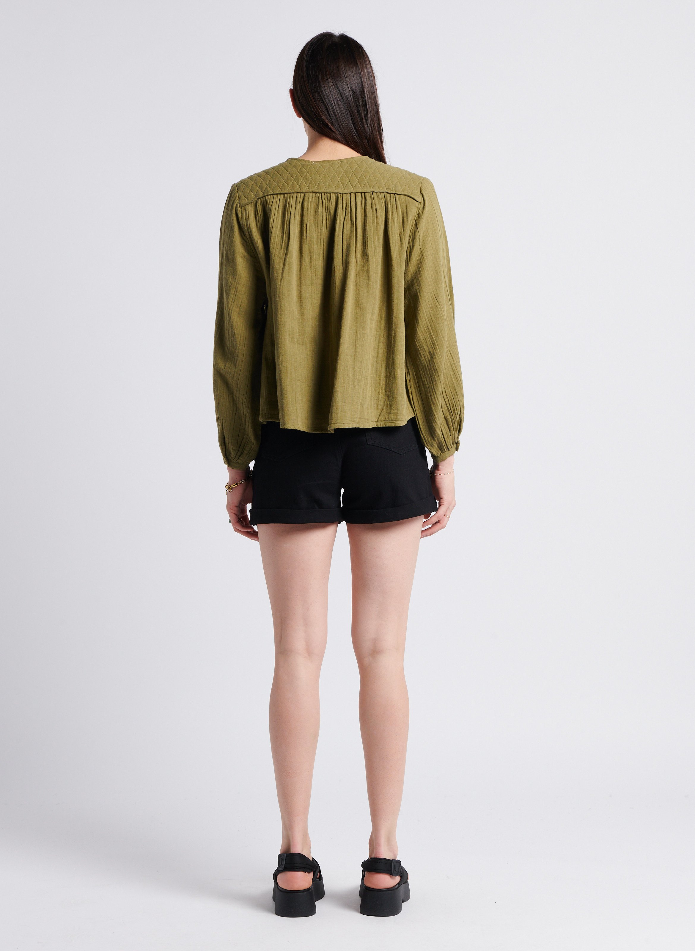 Chemise ample col rond en coton LA PETITE ETOILE Kaki