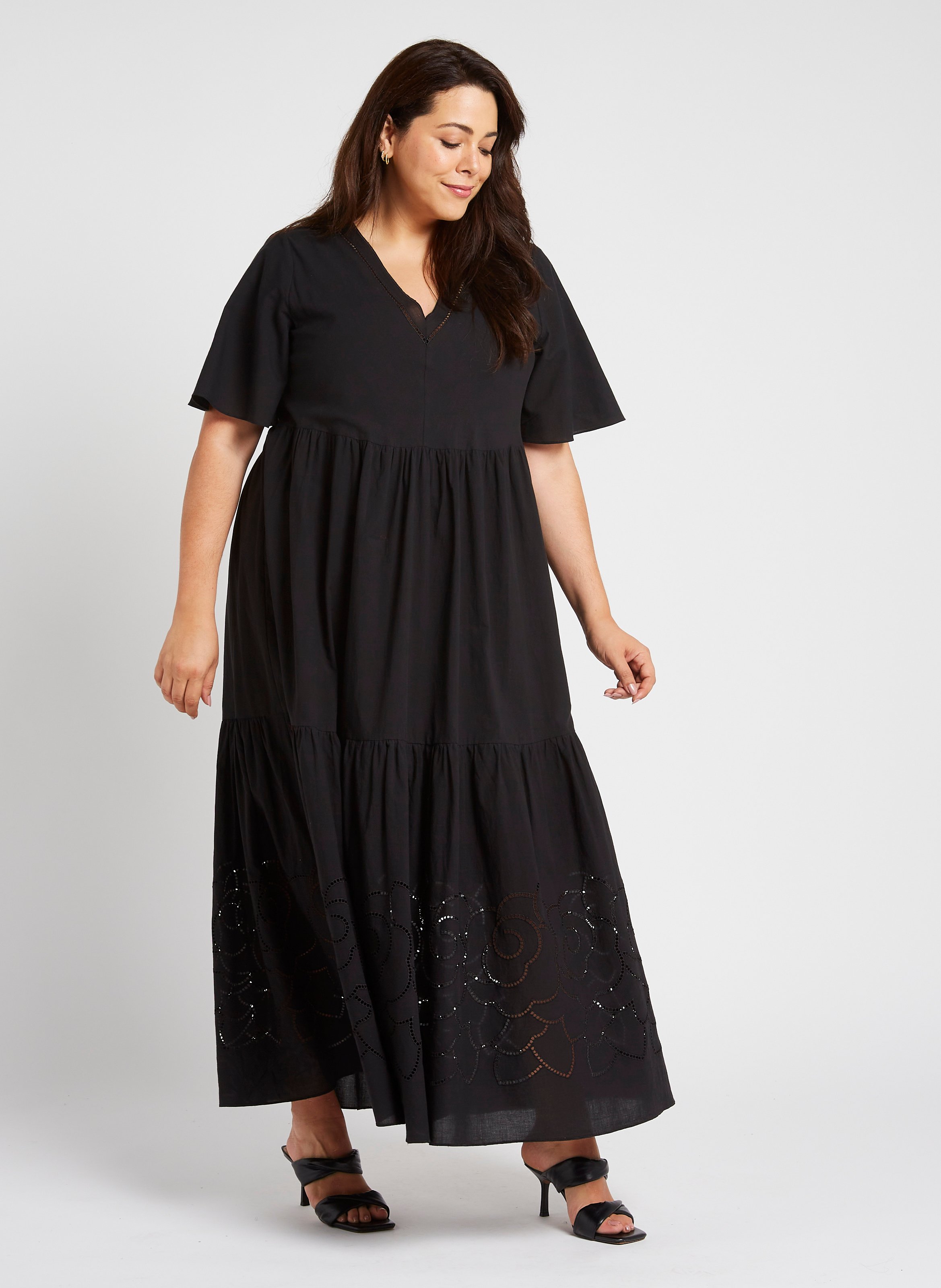 Langes Kleid mit Baumwollstickerei PERSONA by Marina Rinaldi Schwarz