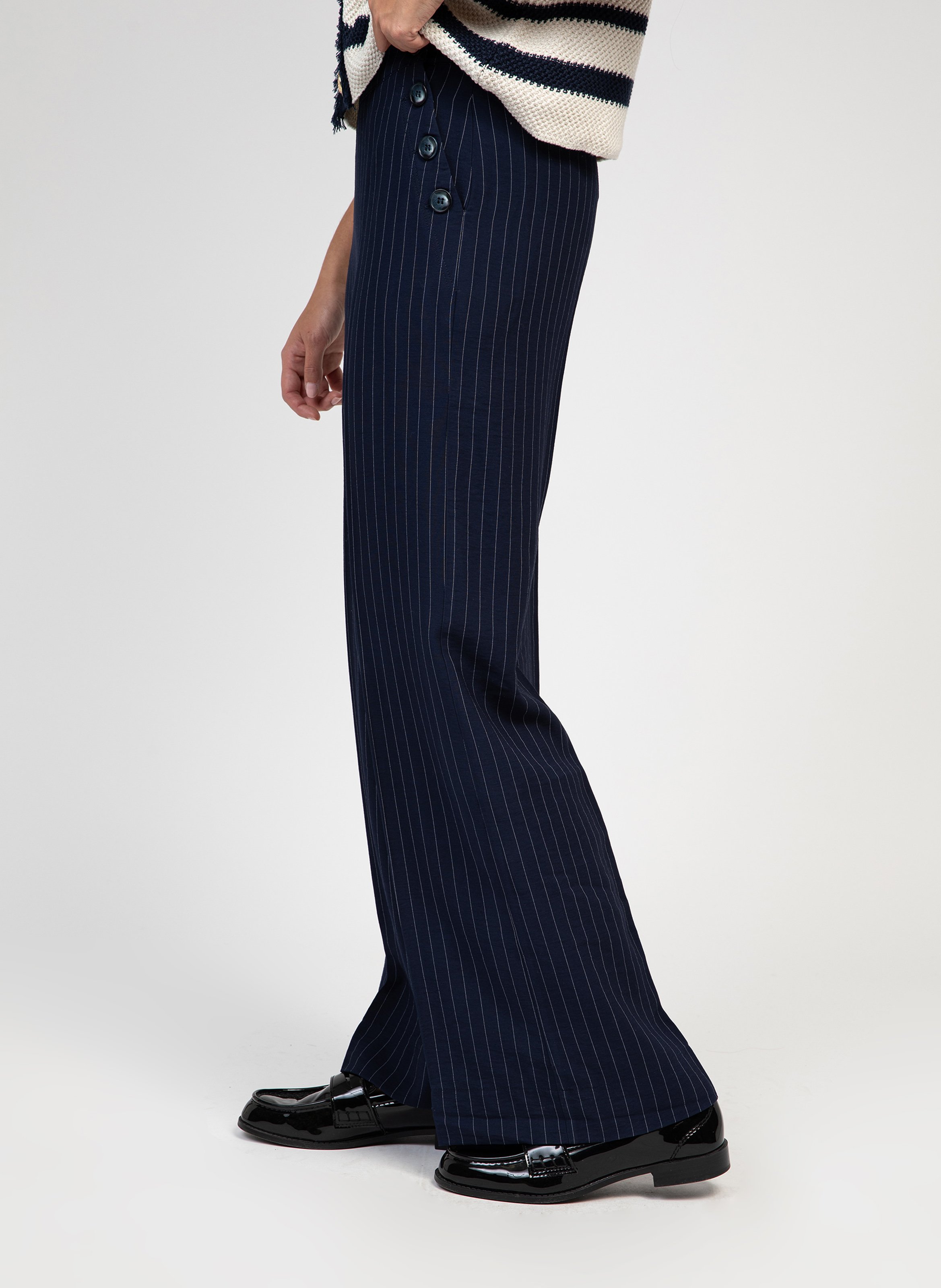 Rechte broek met knoopsluiting en strepen AN'GE Blauw