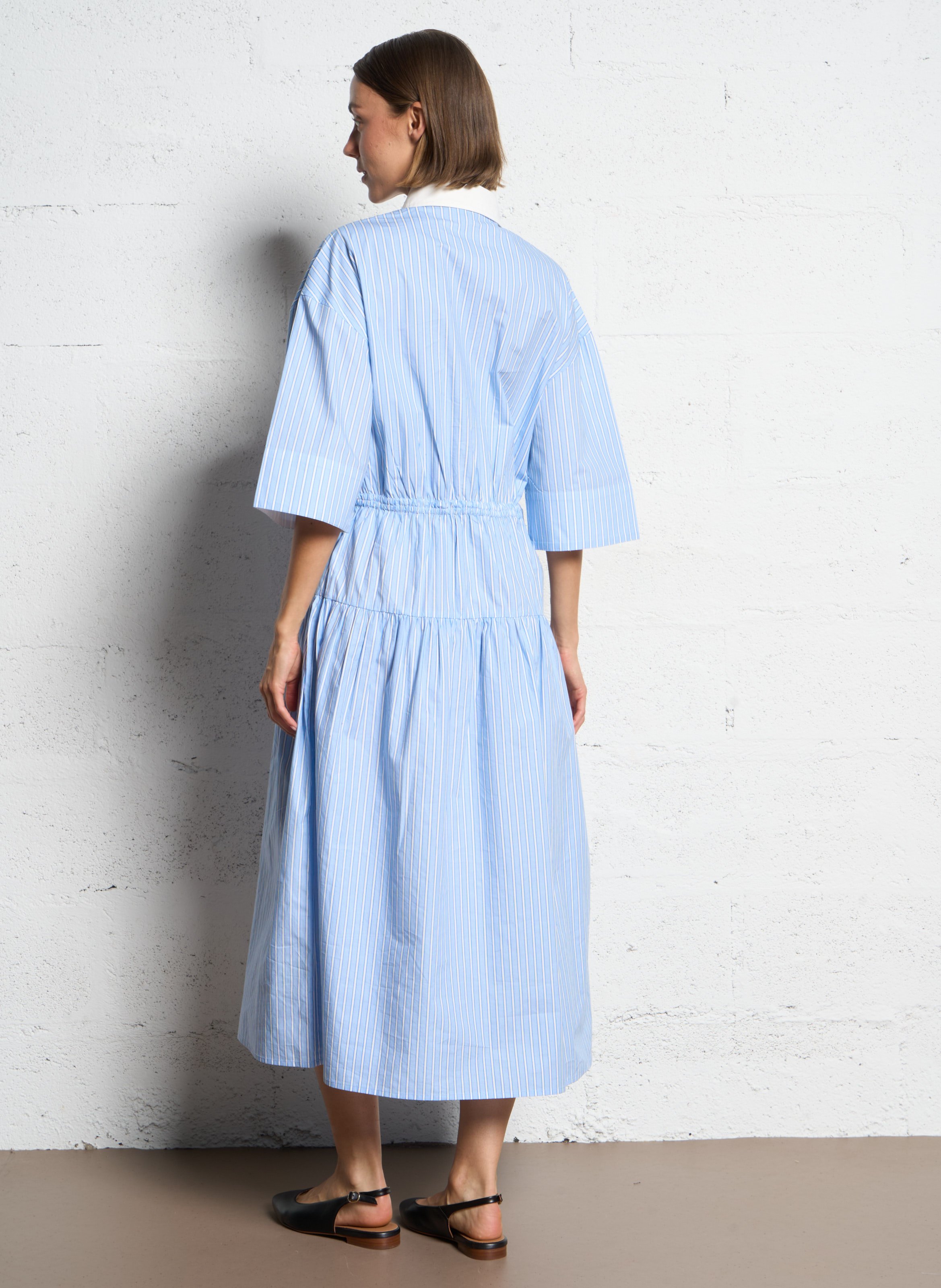 Robe longue col classique en coton bio STELLA NOVA Bleu