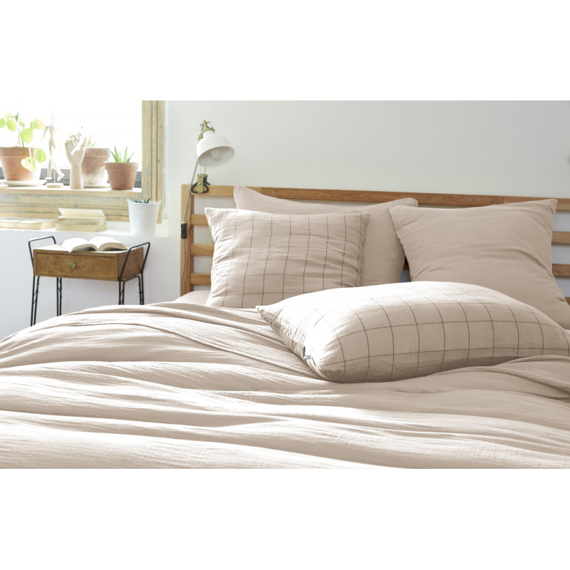 Cotton percale pillow case L'EFFET PAPILLON Beige