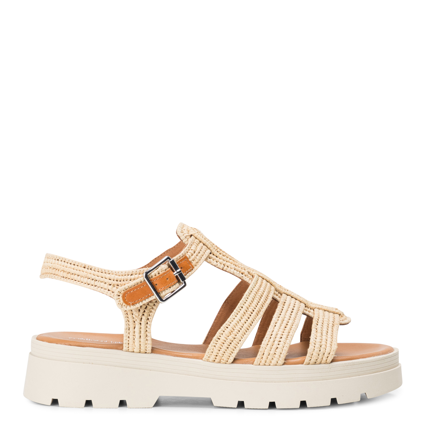 Flache Sandalen aus gemischtem Stroh MELLOW YELLOW Beige