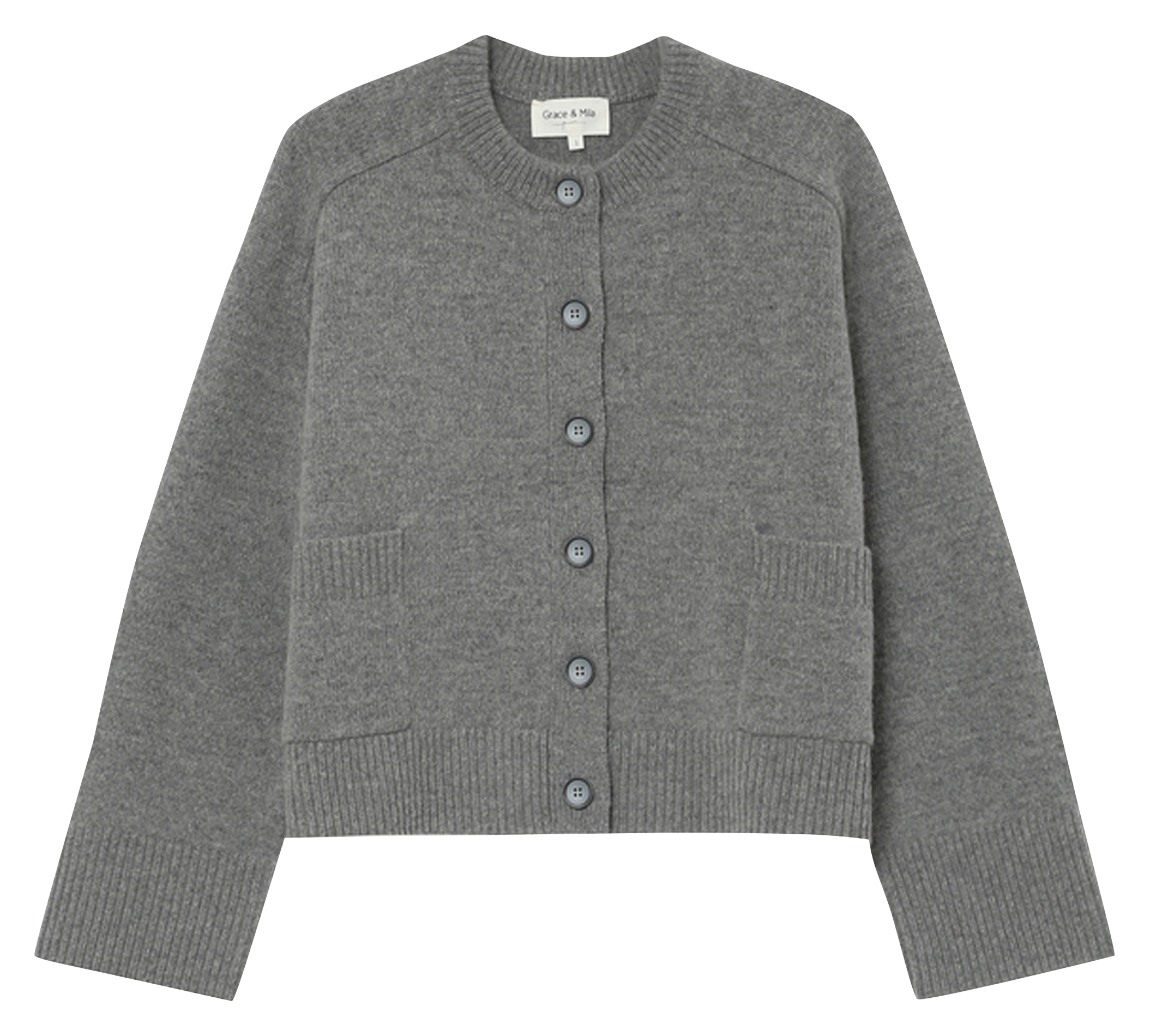 Round-neck mixed-knit cardigan GRACE ET MILA Silver