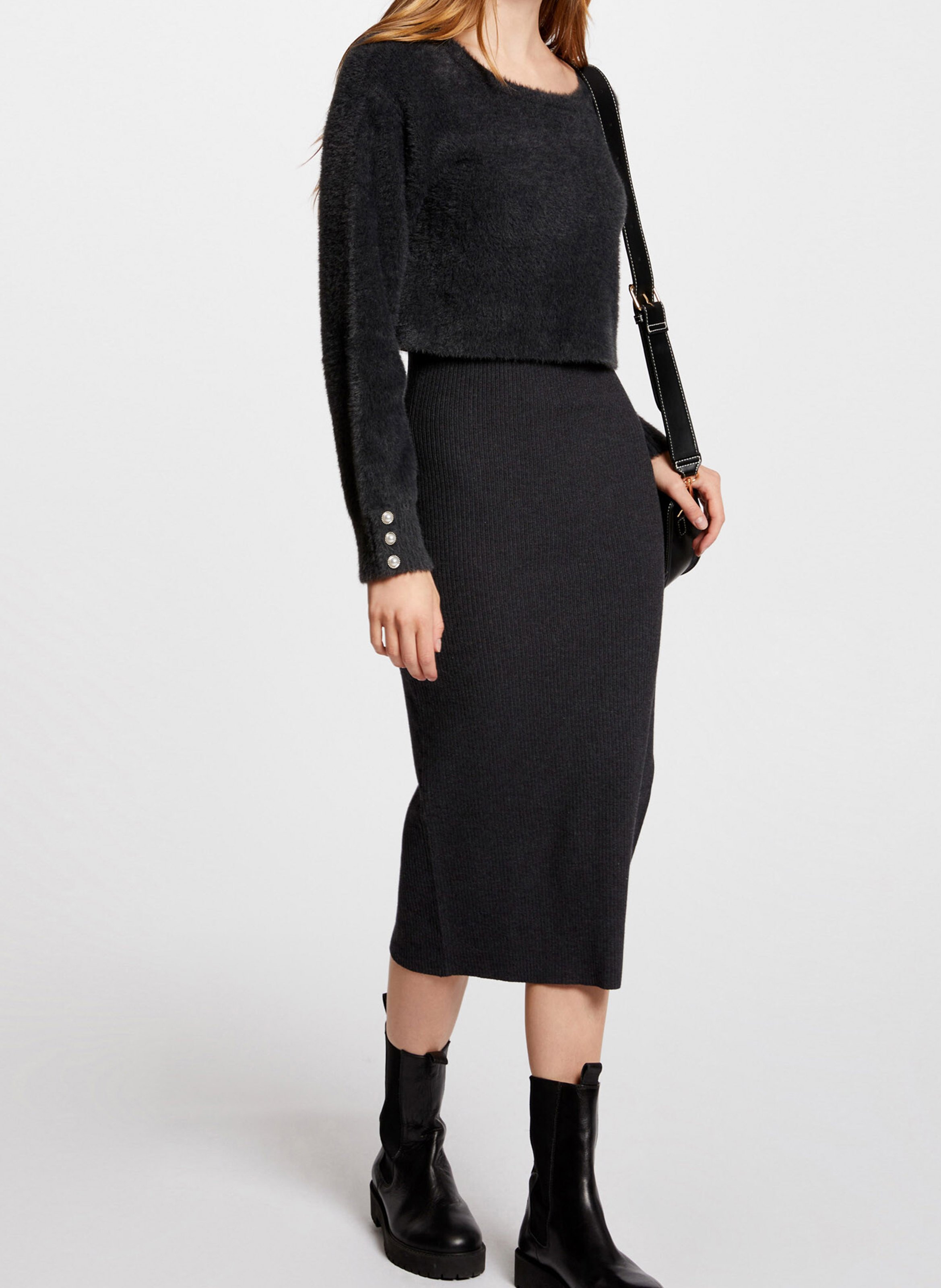 Halflange jurk met ronde hals MORGAN Grijs