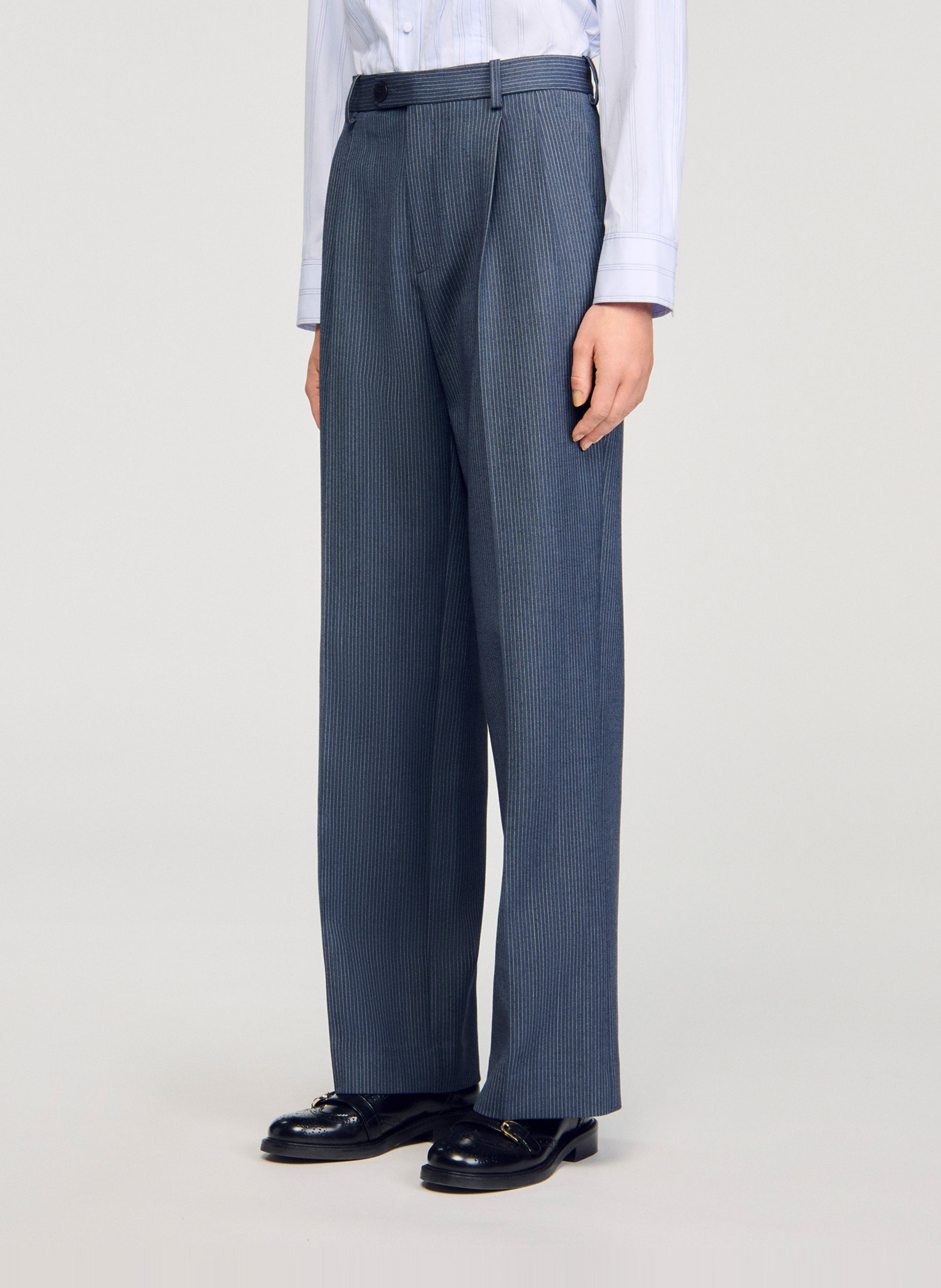 Straight Striped Pleated Trousers SANDRO Blue