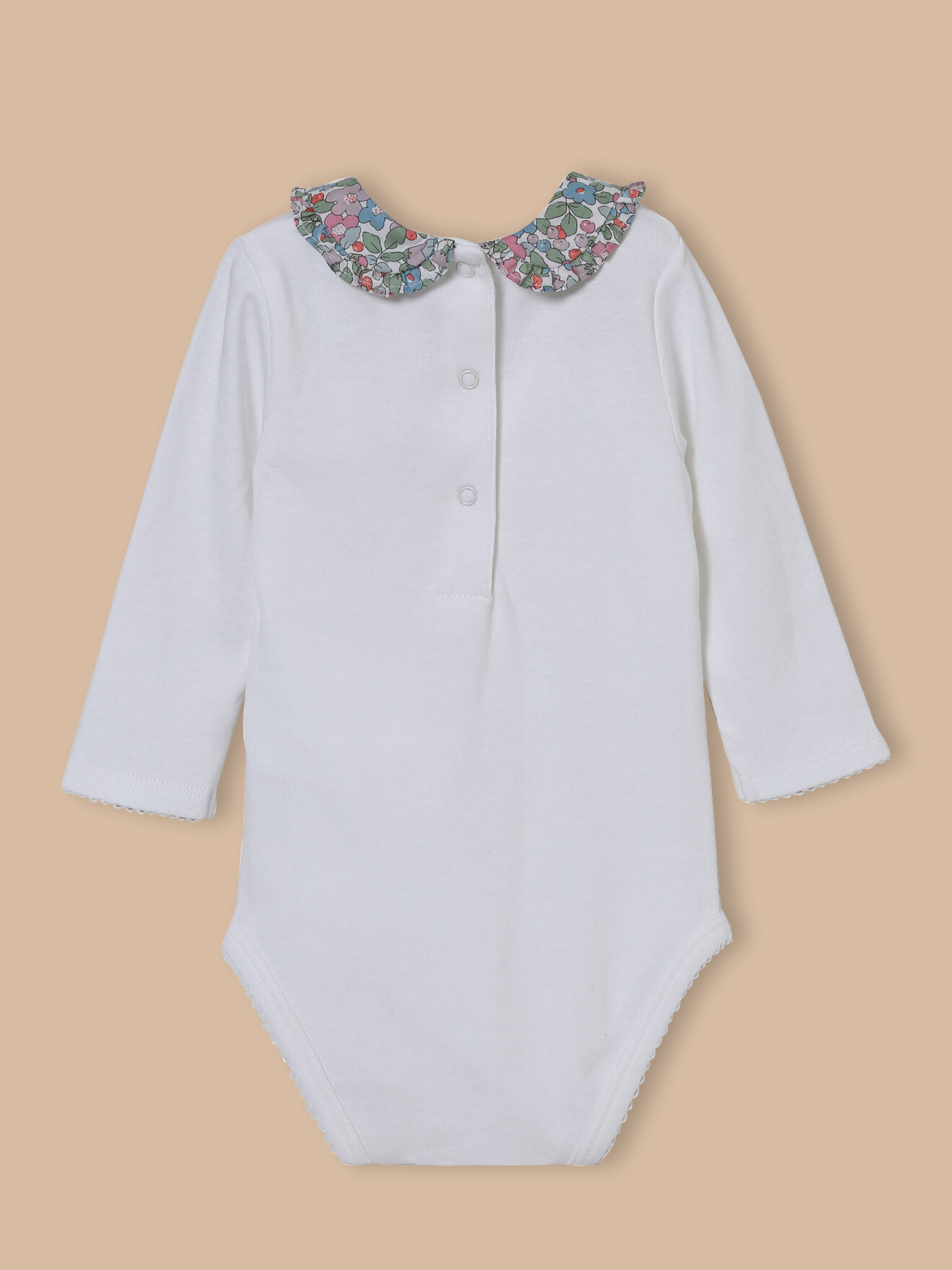 Organic cotton bodysuit with liberty fabric collar CYRILLUS White