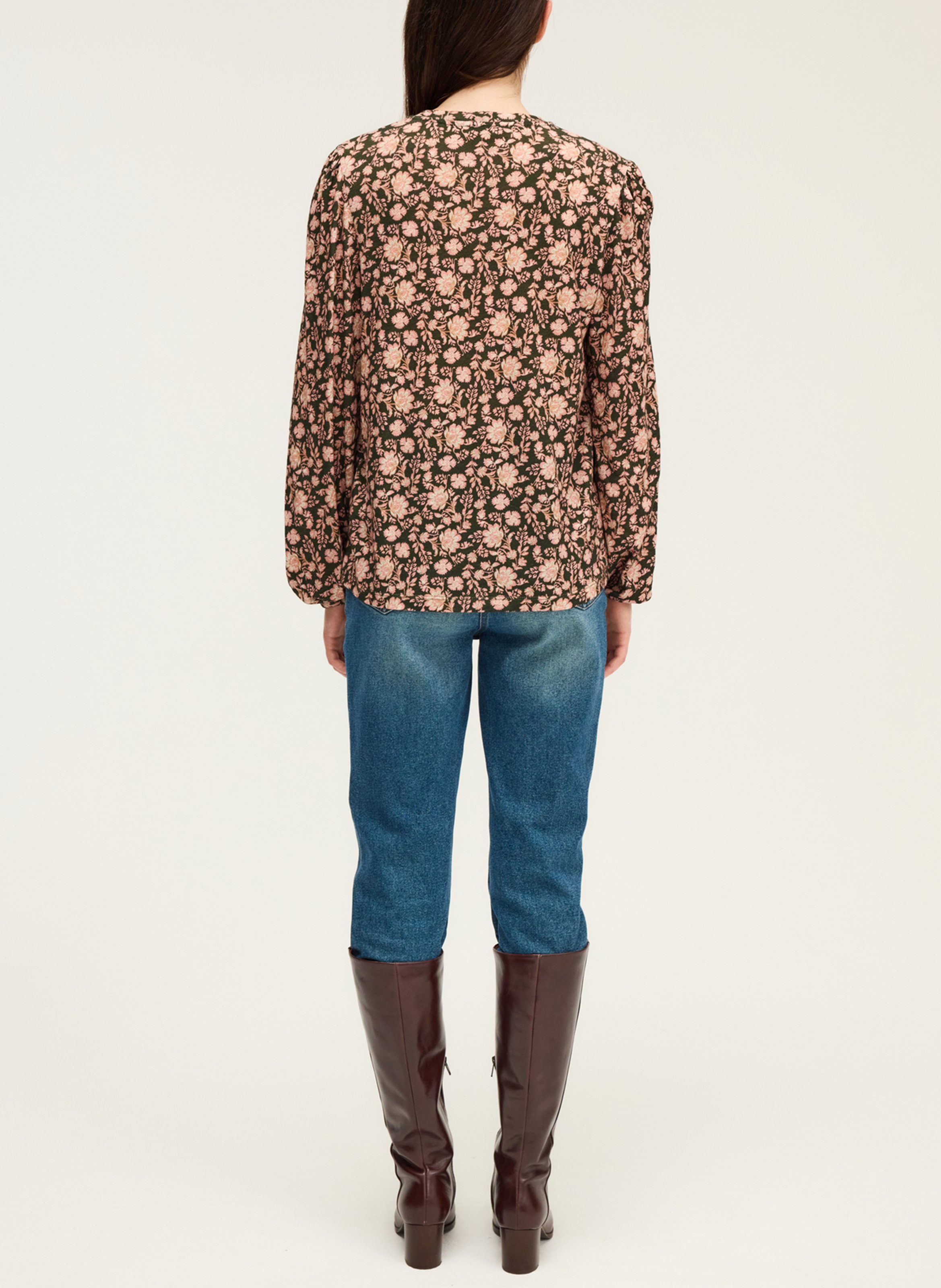 Round neck straight floral t-shirt PABLO Khaki