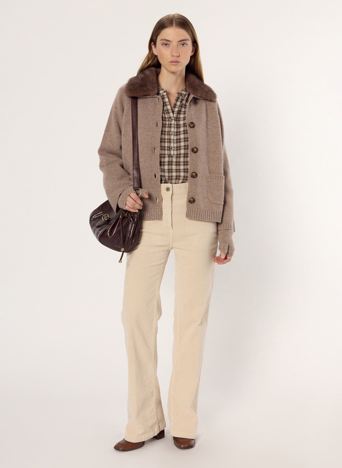 Gilet col effet fourrure en cachemire GERARD DAREL Beige