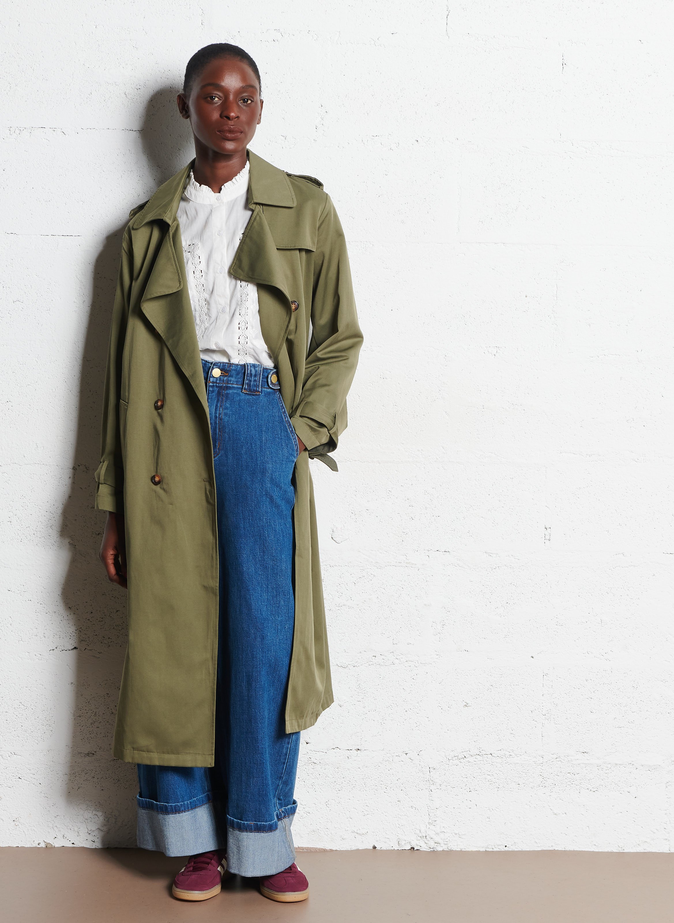 Trench col tailleur en coton mélangé LA PETITE ETOILE Kaki