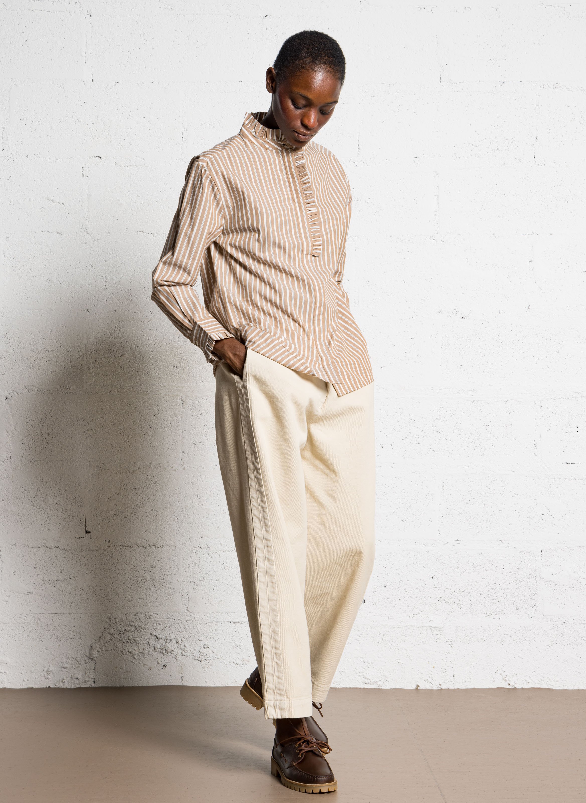 Celena striped cotton oversized shirt BELLA JONES Brown