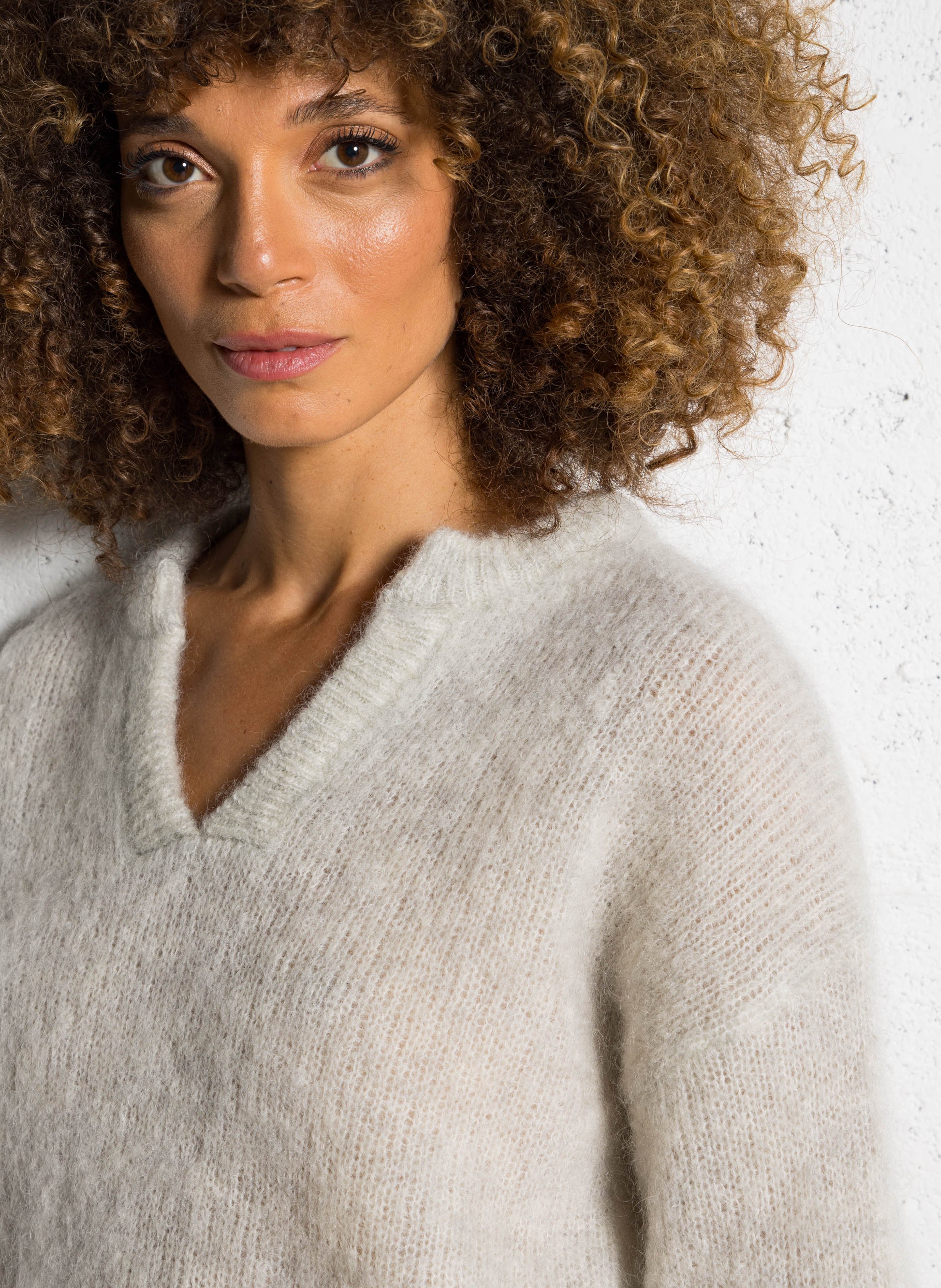 Pull ample col tunisien uni en laine mélangée DES PETITS HAUTS Gris