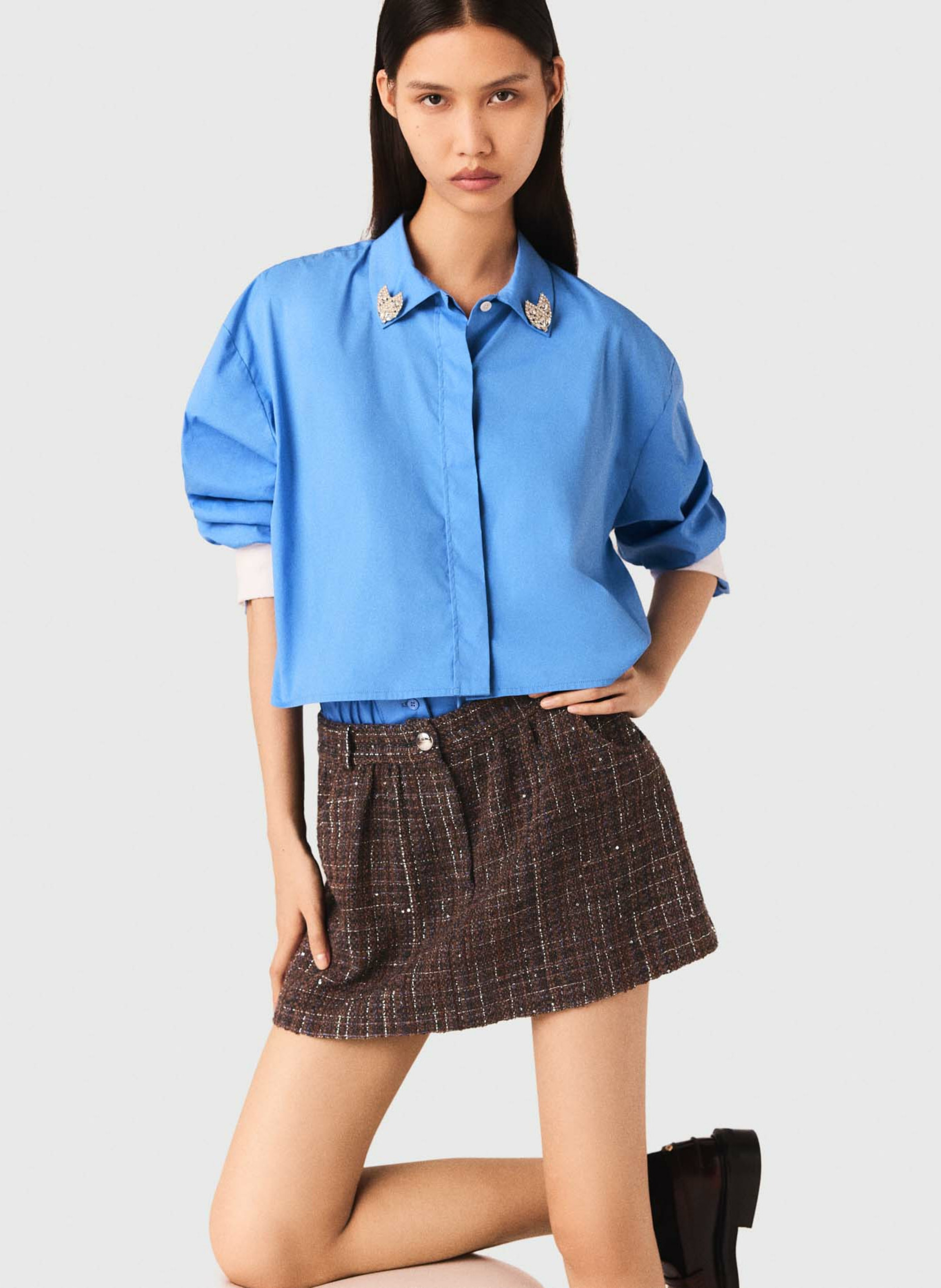 Short droite en tweed MAJE Marron