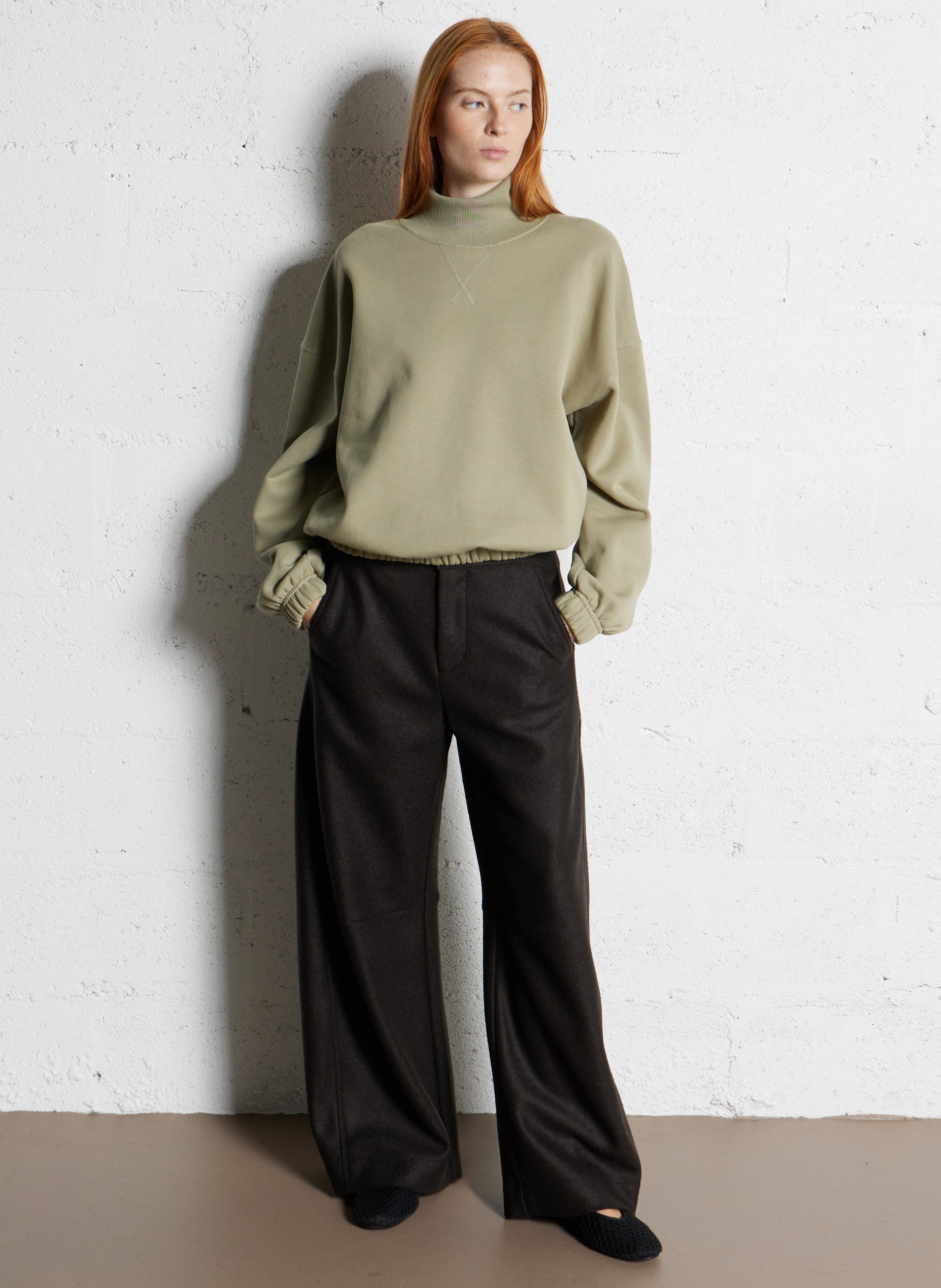 Straight organic cotton high neck sweatshirt SOEUR Grey