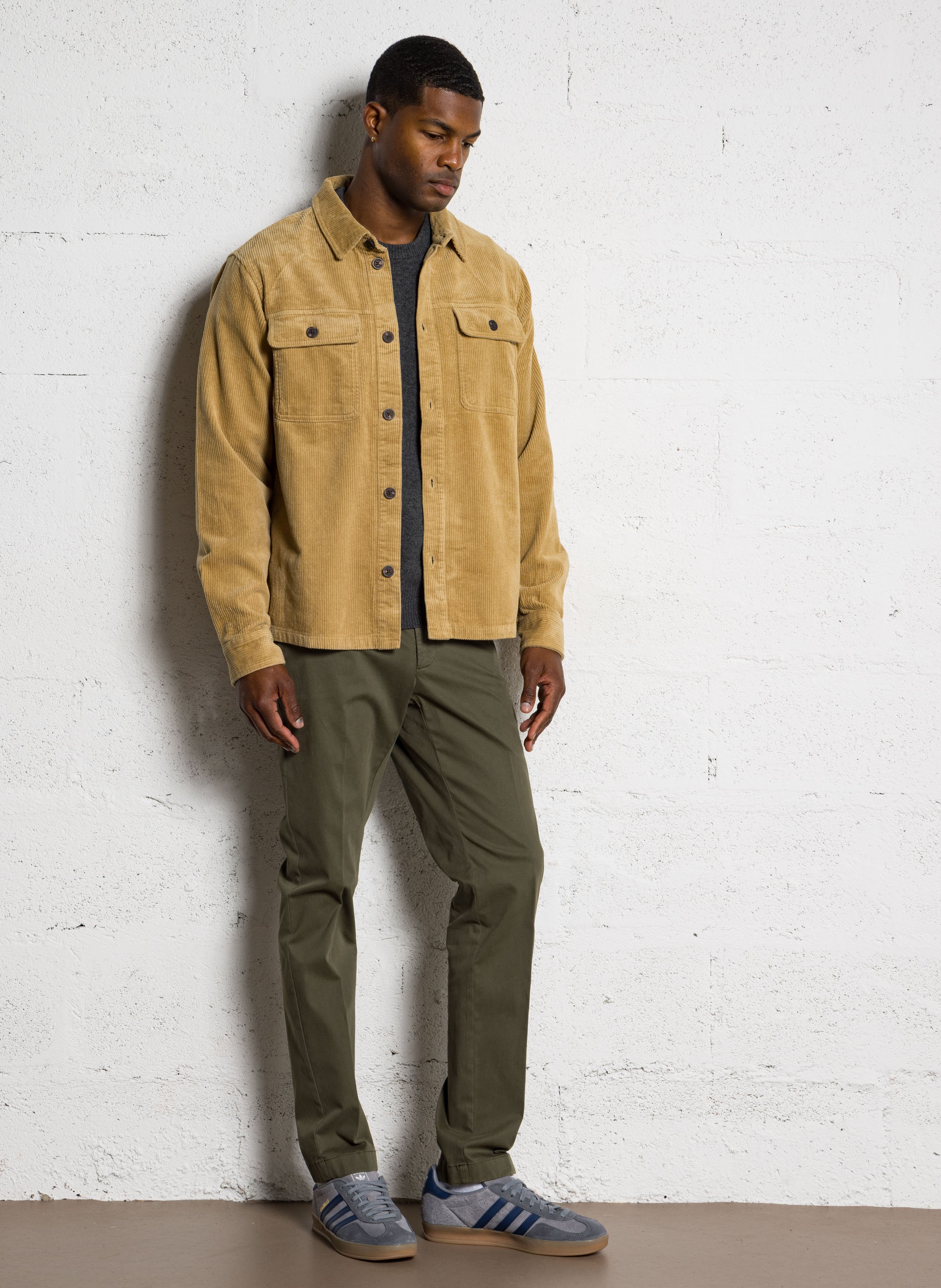 Straight cotton overshirt with classic collar SOLID Brown