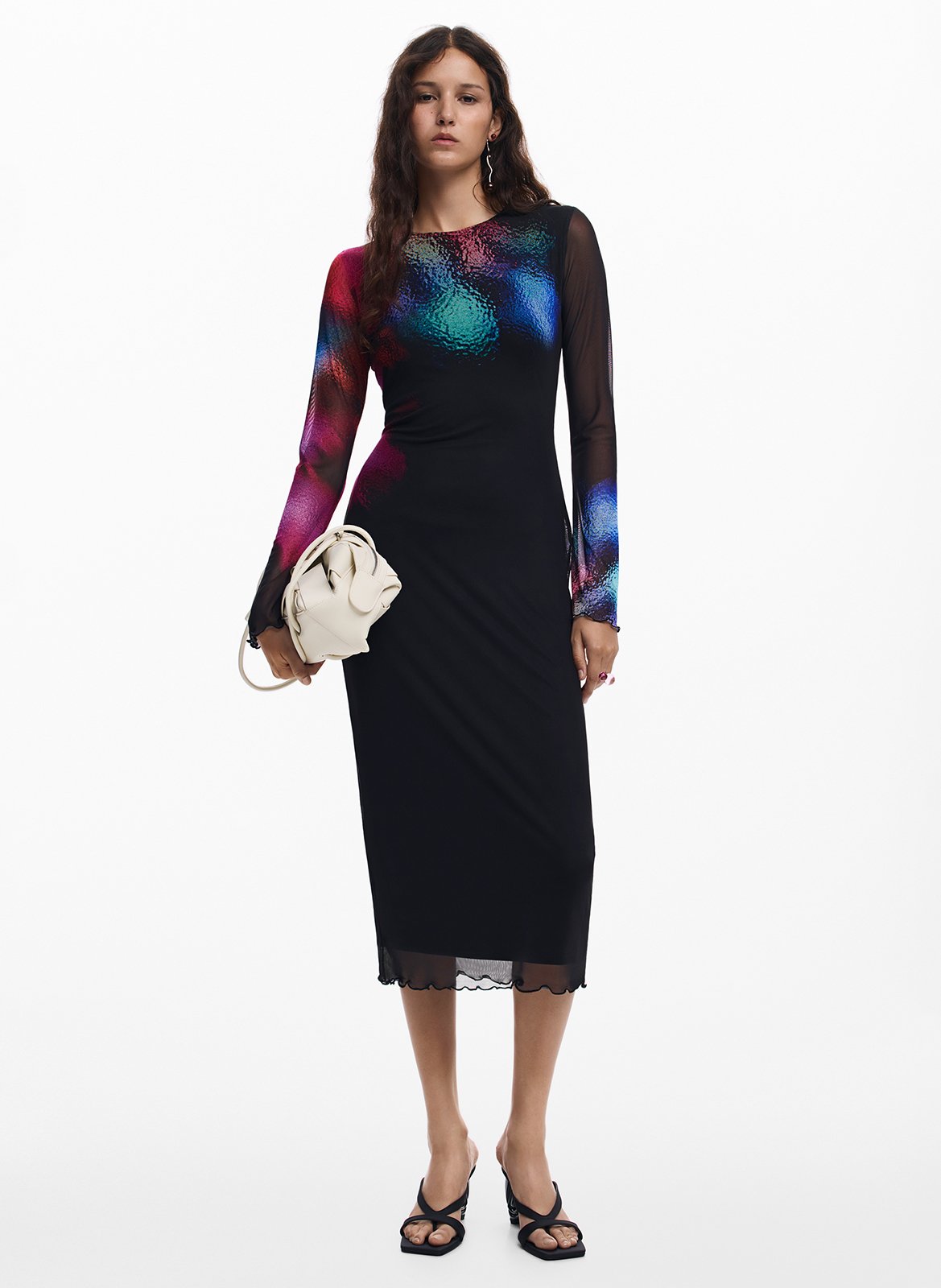 Robe midi ajustée à imprimé DESIGUAL Noir