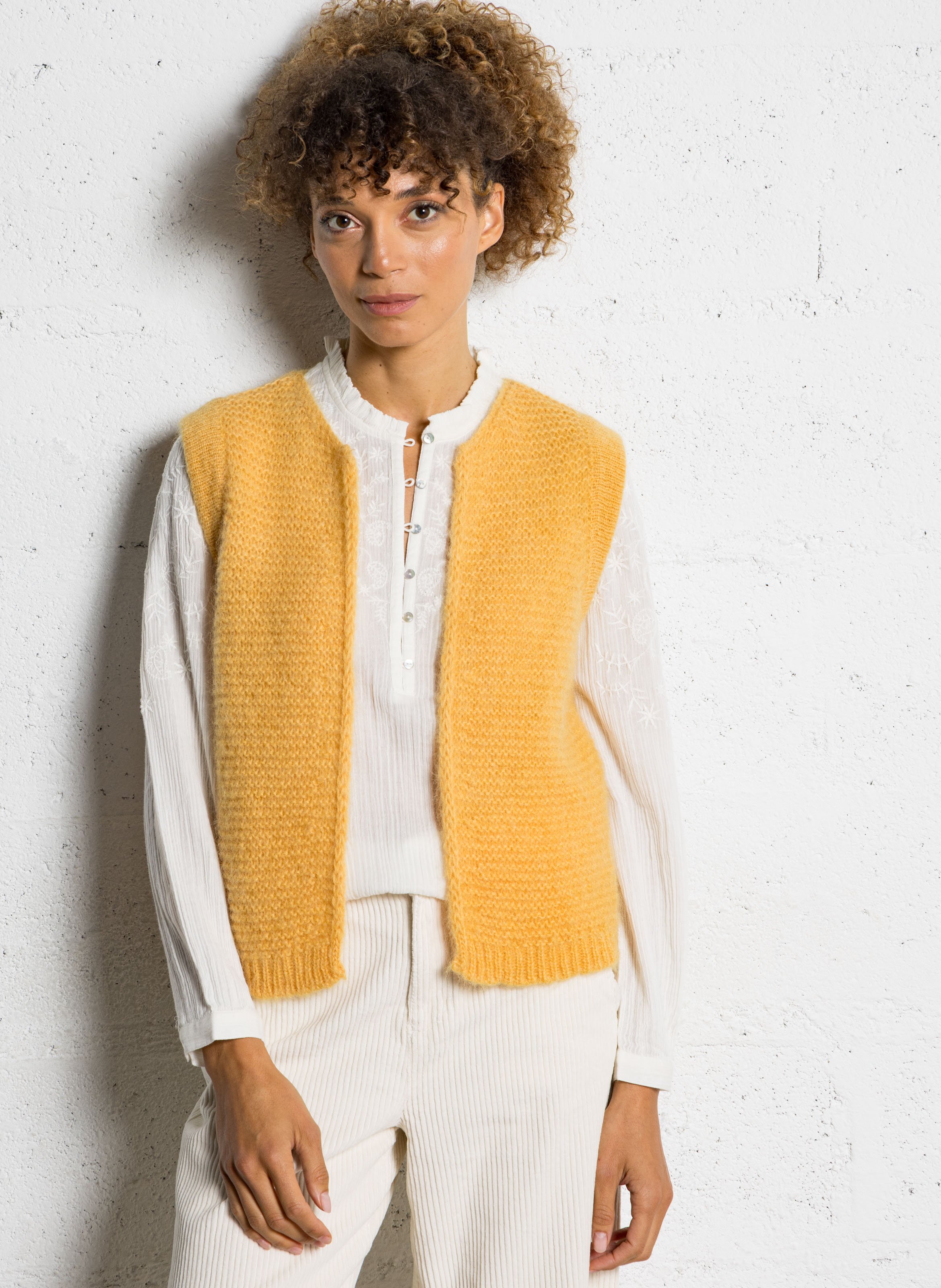 Gilet court en mohair et alpaga  SUD EXPRESS Jaune