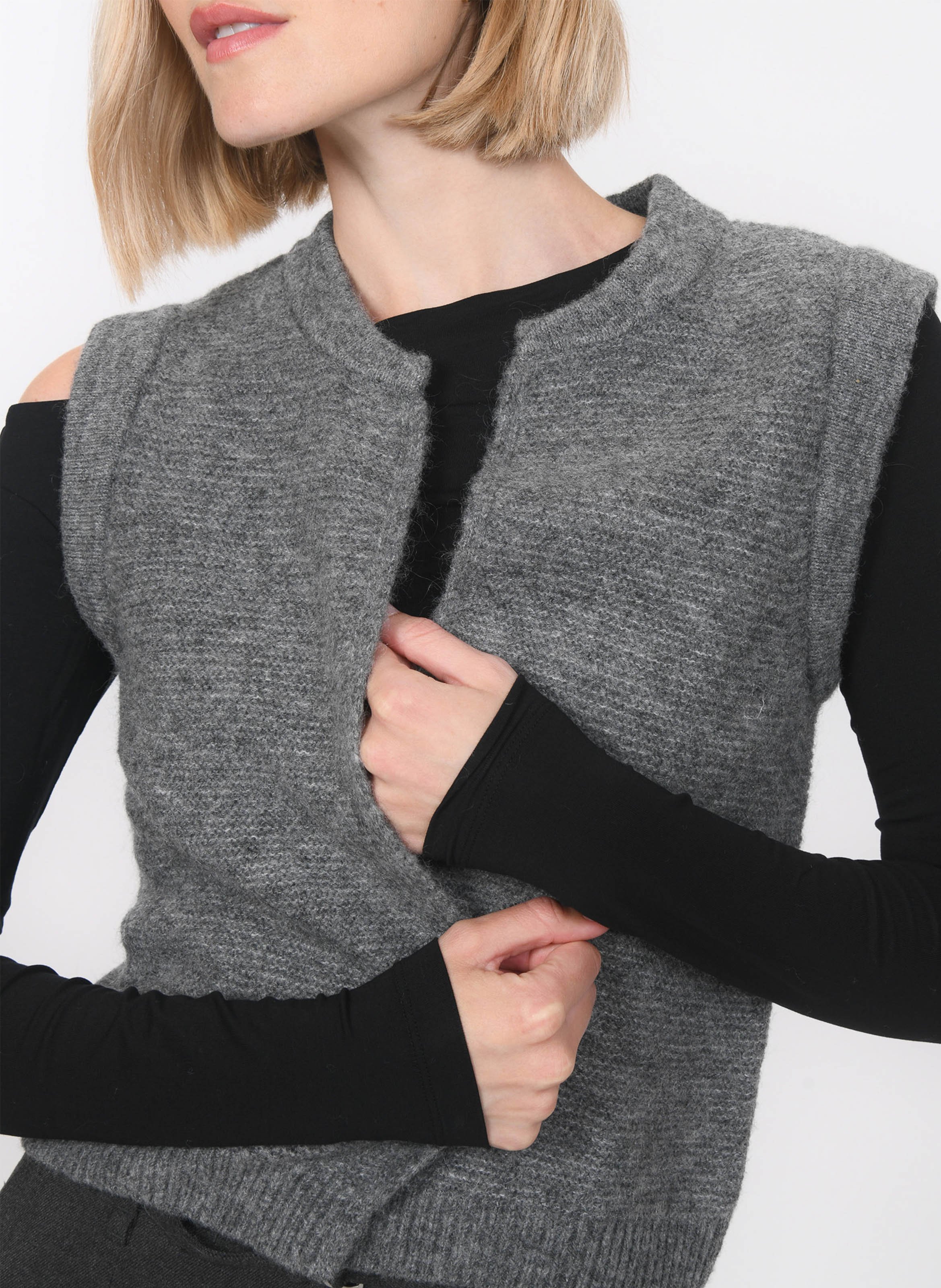 Gilet ouvert sans manches en maille mélangée KOOKAI Gris