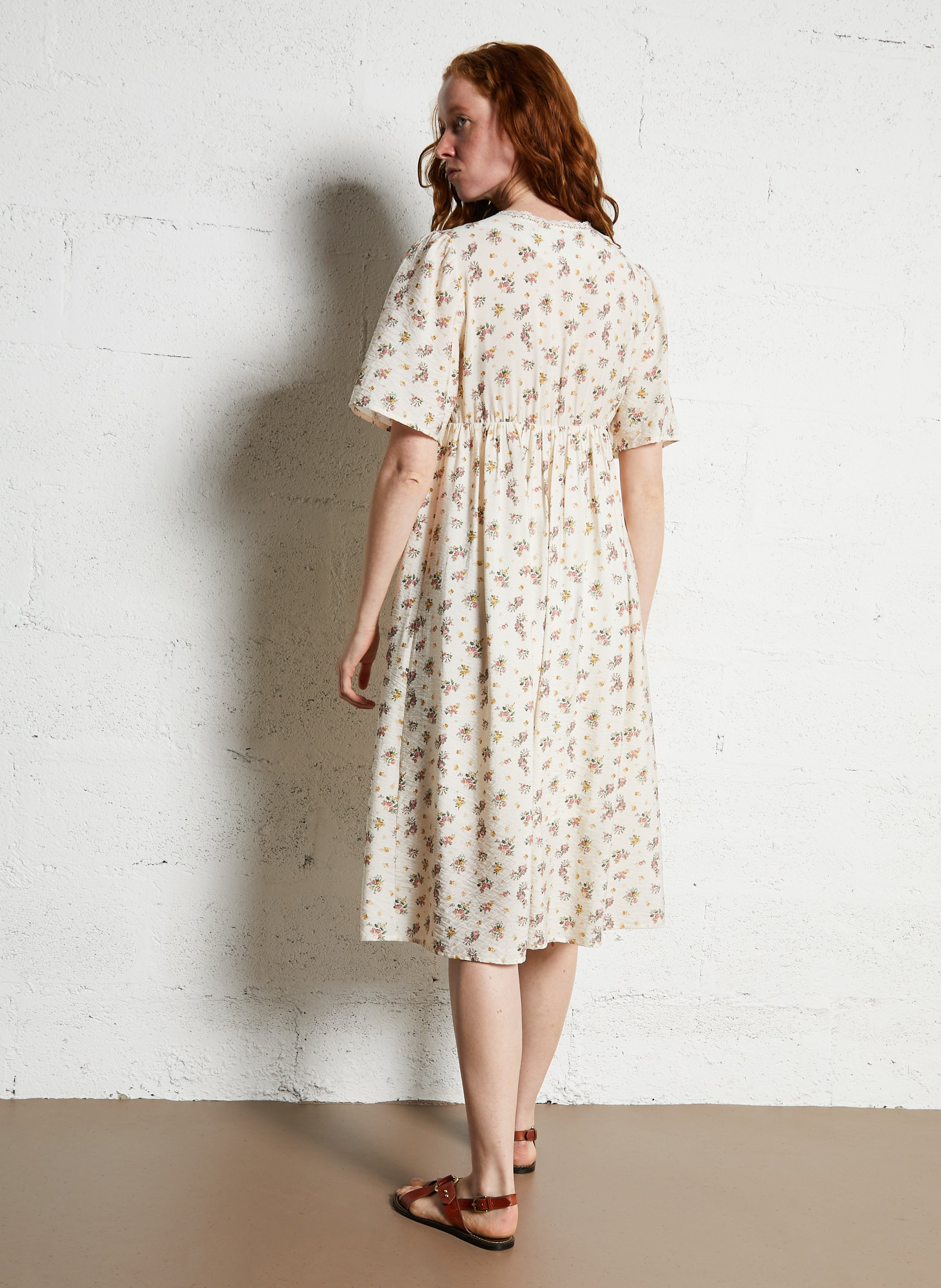 Robe longue col V  EMILE ET IDA Beige