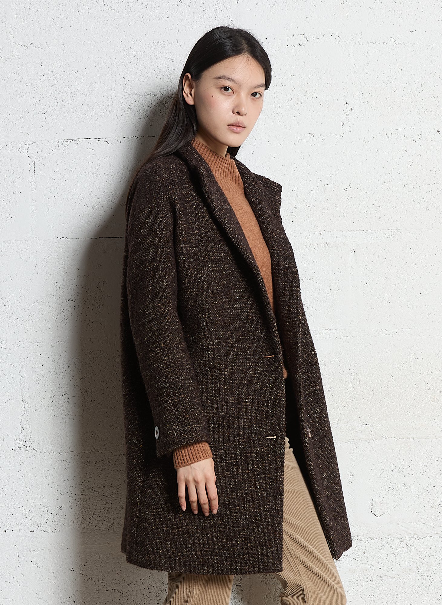 Straight cut high collar buttoned caban MAISON 123 Brown